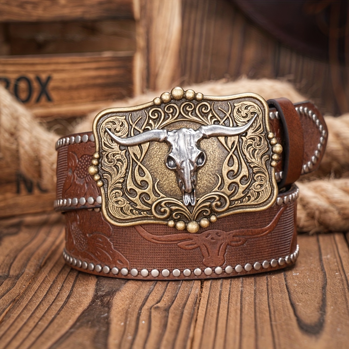 *'s Western Leather Belt, Cowboy Retro Engraved PU Leather Belts for  Jeans Fit 30&*; to 40&*; Waist