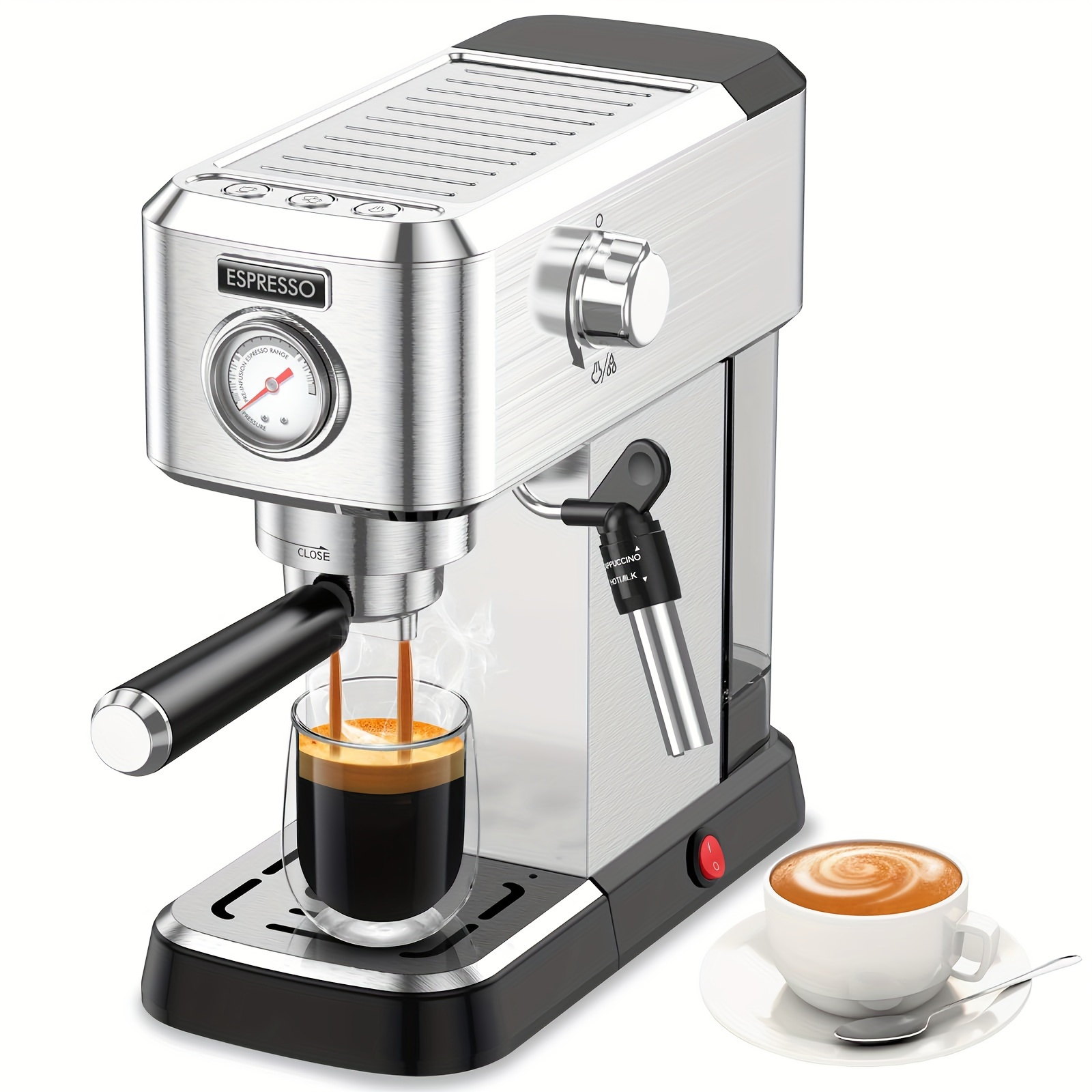 

1pc Espresso Machine With Milk Foaming , 20 Bar Compact With Milk Frother, For Espresso/cappuccino/latte, Suitable For , Office