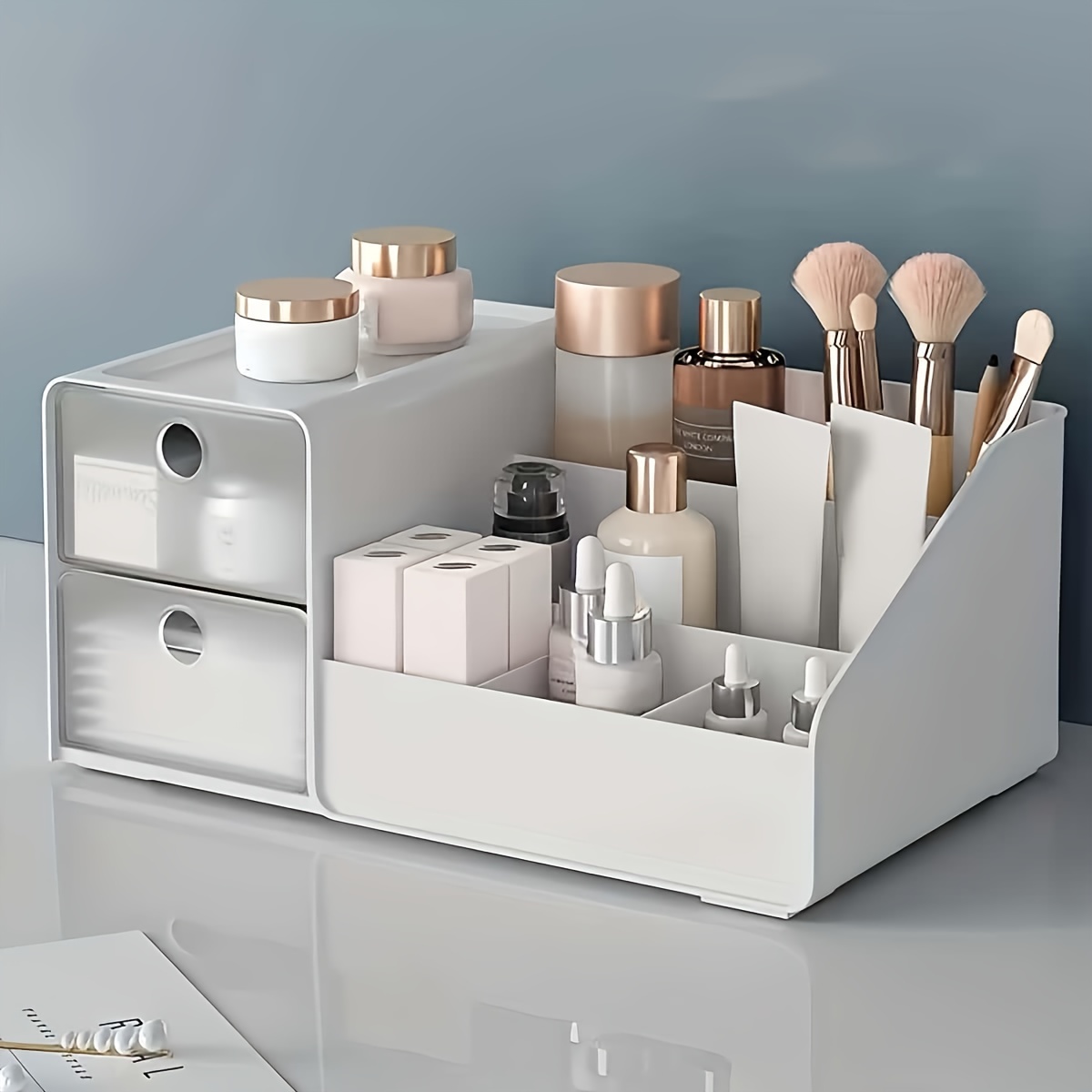 

Organisateur de Cosmétiques de Grande avec Tiroir - Rangement de Bureau Multi-Compartiments pour Maquillage, Papeterie & Plus - Parfait pour , de Bain, de la Coiffeuse, Paniers, & Conteneurs pour à