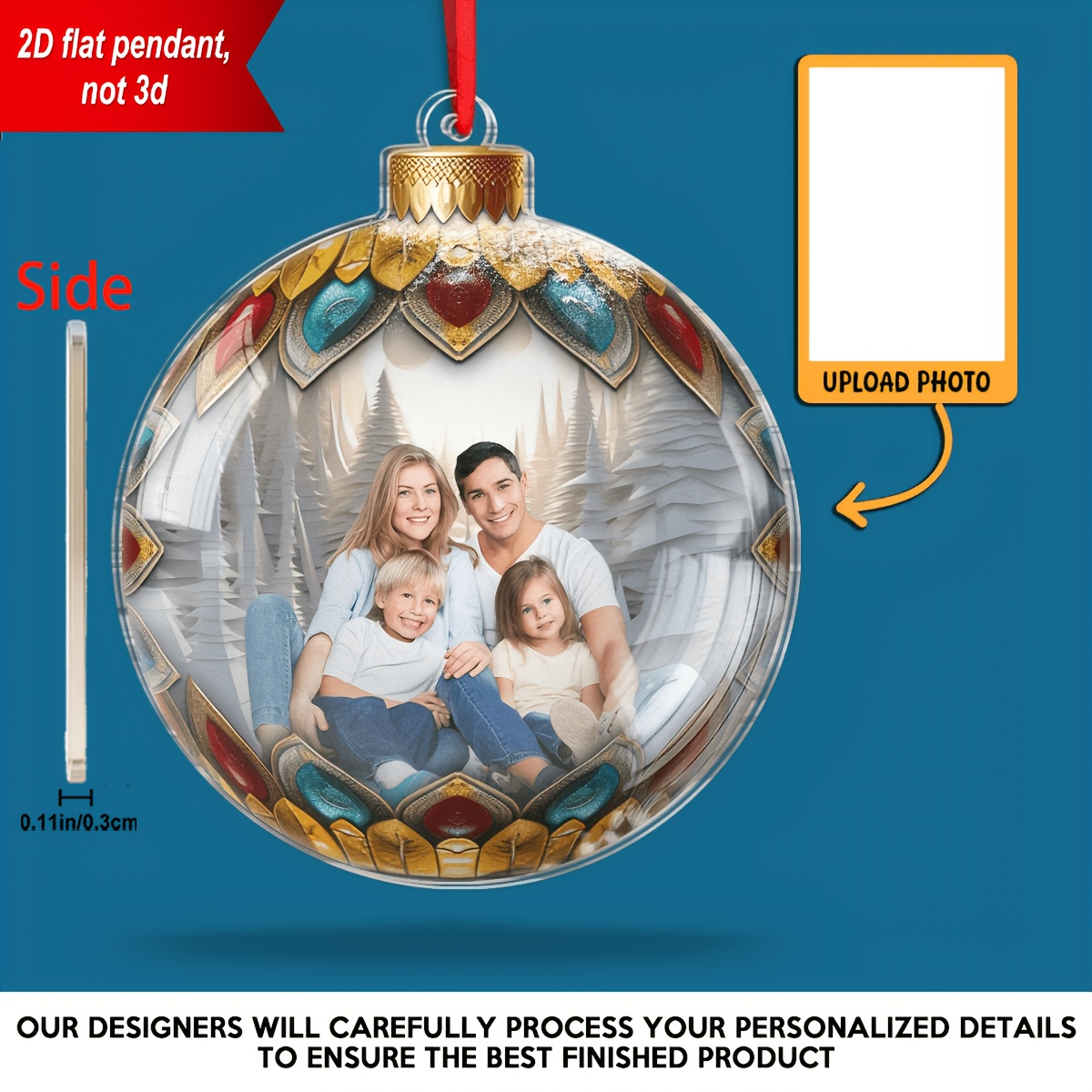 TEMU [2d Flat] Custom Photo For Family Christmas Acrylic Ornament, Personalized 2d Christmas Acrylic Ornament, Memorial Gifts, Halloween Gift,