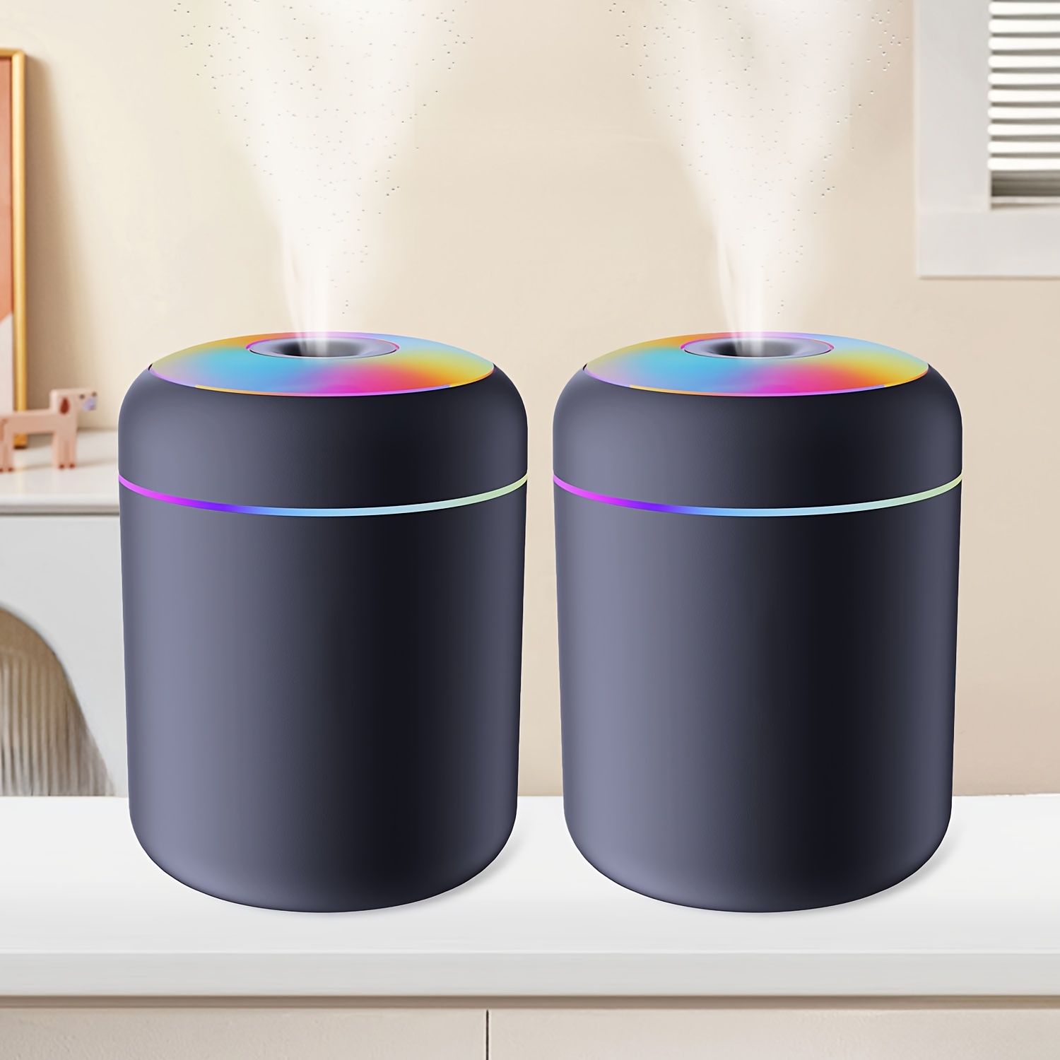 TEMU 2pcs Essential Oil Aromatherapy Mist Diffuser& Humidifier With Color-changing Night Light, Function, And Cleanse With A Calming Ambiance.