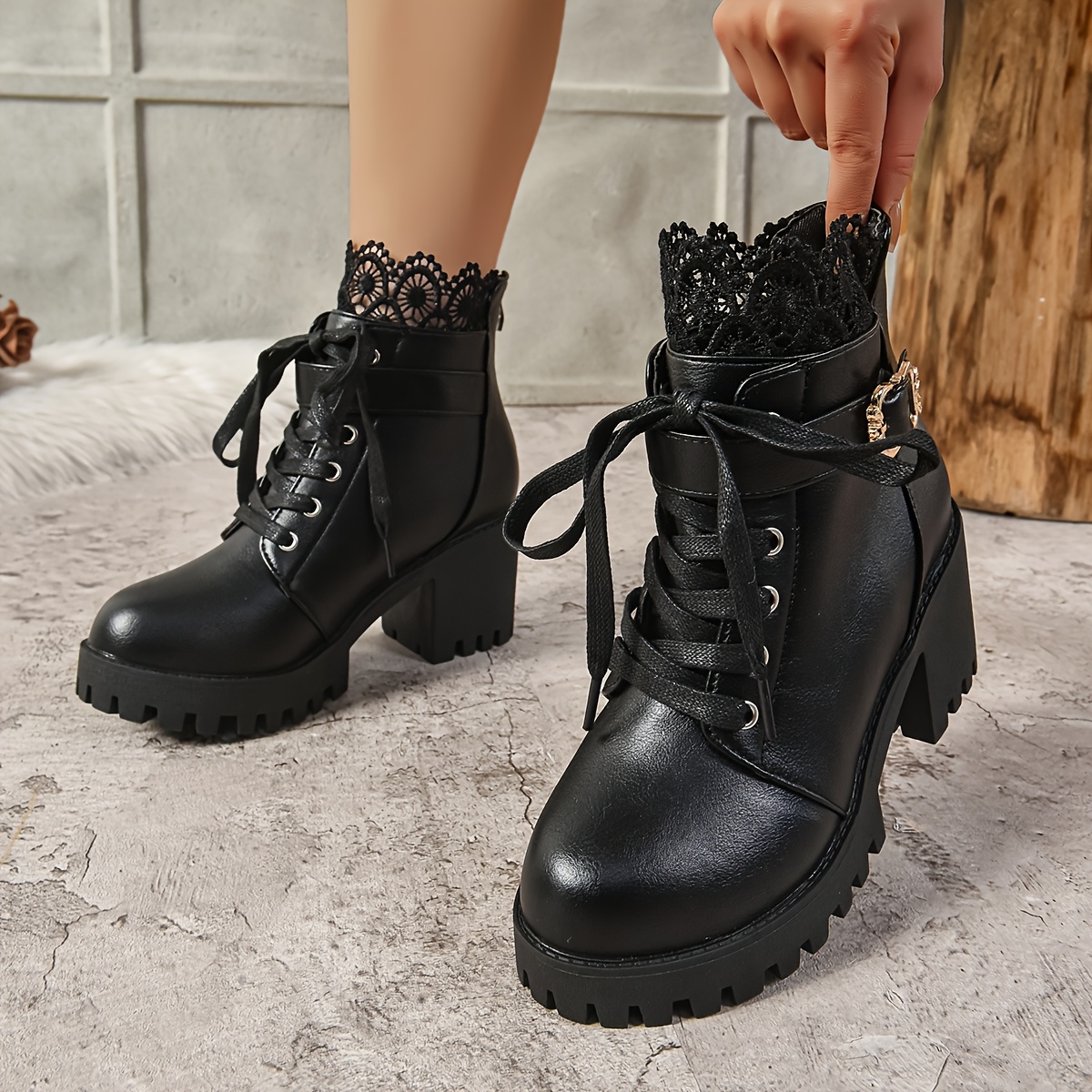 Women'S Fashionable Pointed Toe Ankle Boots Brown Synthetic, Lace-Up with  Zipper Closure, Chunky Block Heel, Stylish Fall Winter Footwear, Stylish