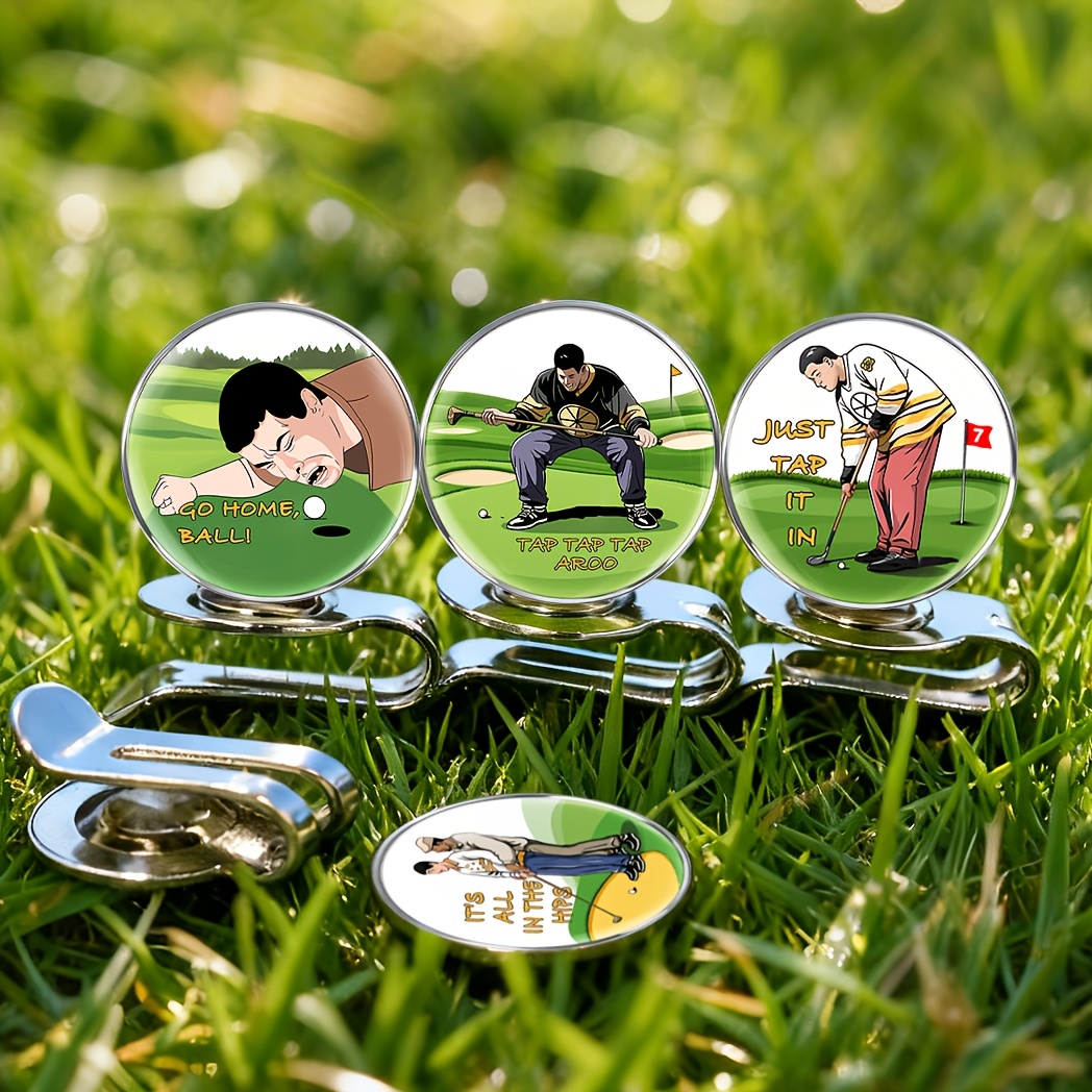 TEMU Caiton Set Of 4 Golf Hat Clips, Featuring Magnetic Ball Markers With Cartoon Illustrations, Are Great Humorous Golf Additions For Men, Including