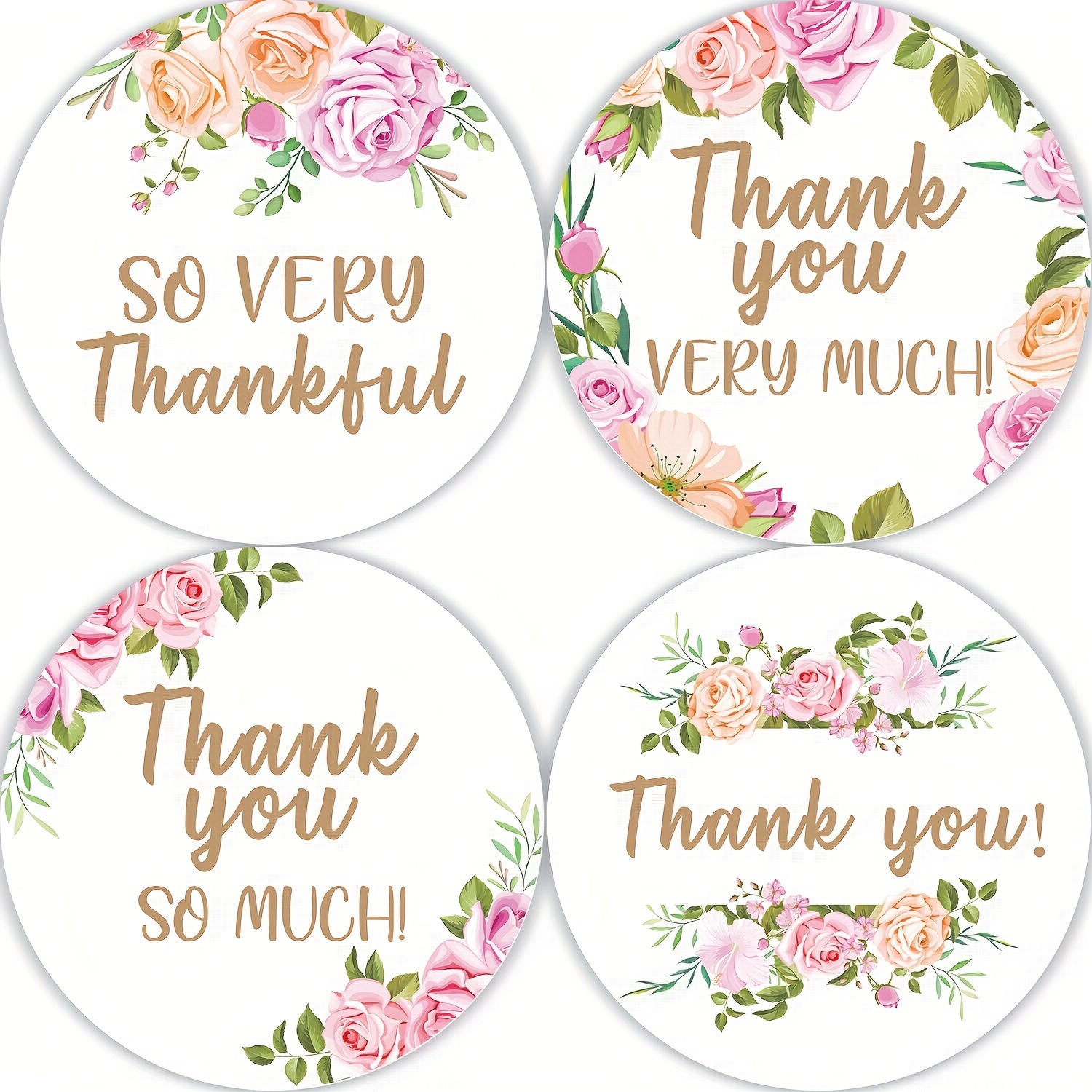 

Flower Themed Thank You Stickers, Suitable For All Kinds Of Party Decorations, Party Merchandise Packaging, Round Colored Waterproof Stickers