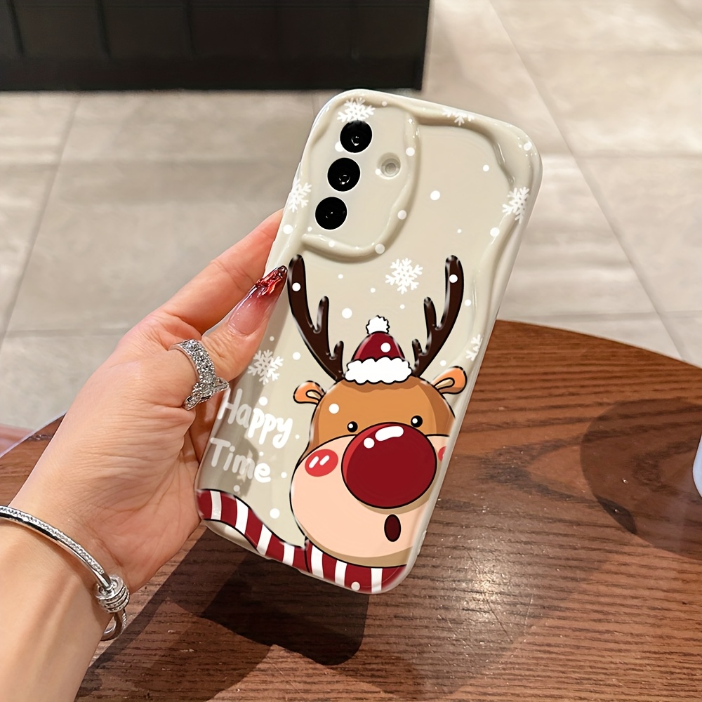 TEMU 2025 Cartoon Christmas Reindeer Phone Case Suitable For Galaxy A56, A26, A36, A55, A35, A06, A16, A05, A14, A24, A34, A54, A15, A05s, A25, A23,