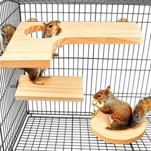 item picture 3pcs set round squirrel gerbil chinchilla and hamster l shaped round hole wooden platform bird parrot activity playground