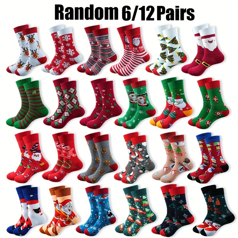 

Random 6 Pairs Autumn And Winter Warm And Sweat-absorbing Christmas Cartoon Santa Claus And Snowman Cute Long Stockings For Men And Women, The Best Christmas Gift For