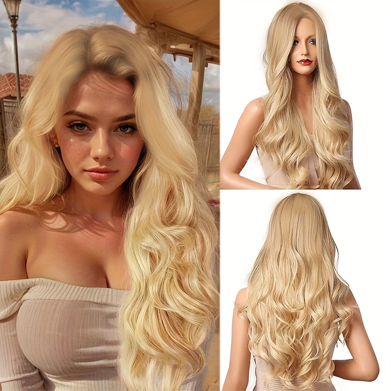 TEMU Blonde 28-inch Body Wig, Realistic Soft Wig, Gorgeous Textural Wig, Add Charm Wig, Daily Party Wig Christmas New Year Holiday Party Wig Suitable For Occasions