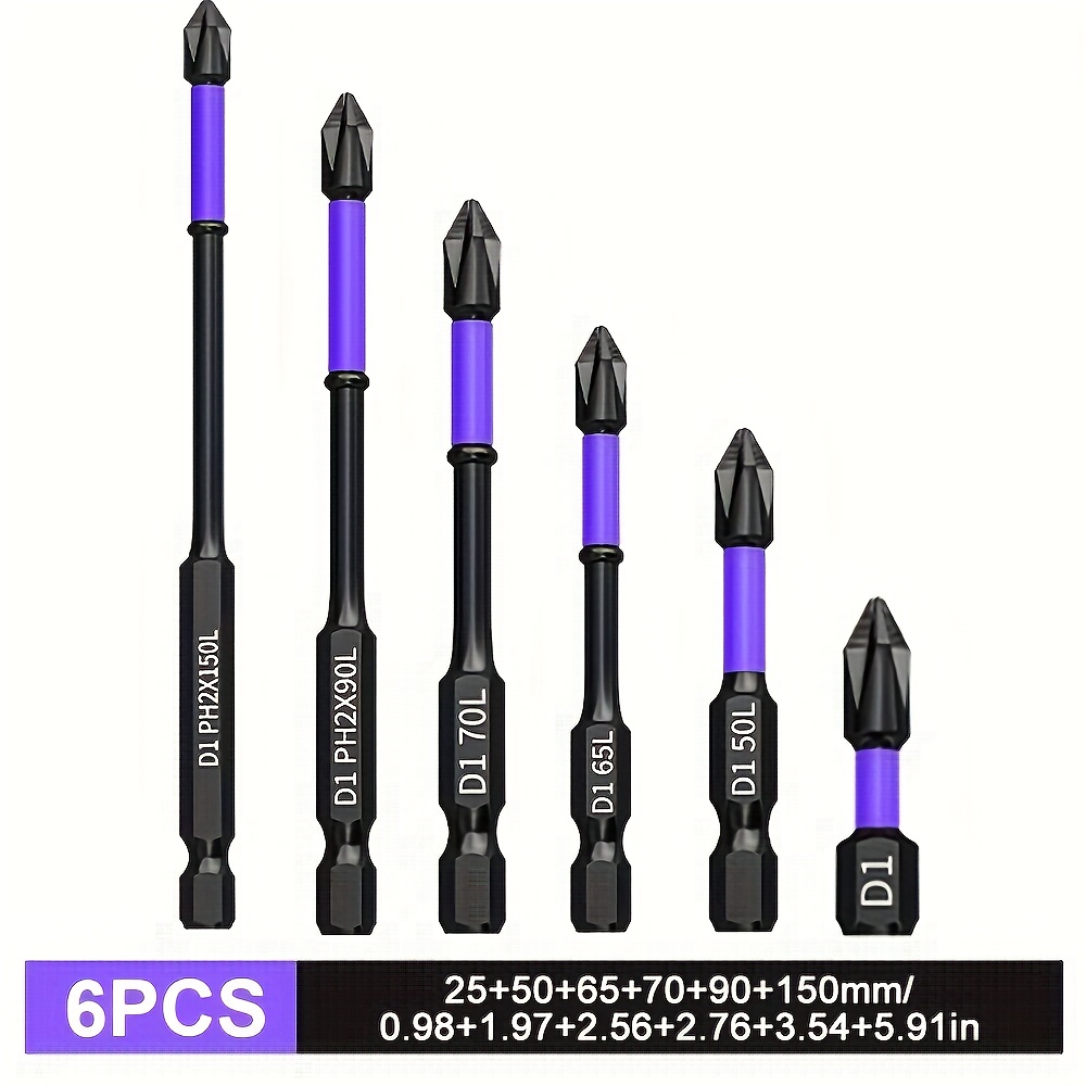 TEMU 6pcs Magnetic D1 Set - Anti-shock, High Hardness, Non-slip, Impact Resistant, Precision Screwdriver Bits With Serrated Edge