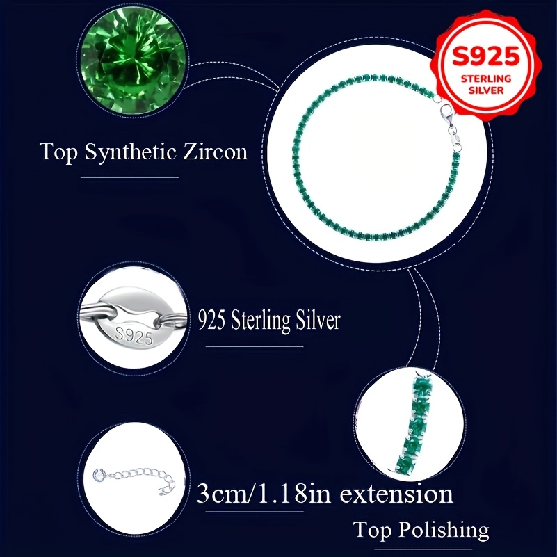 925 Pure Silvery Green Tennis Bracelet for Women