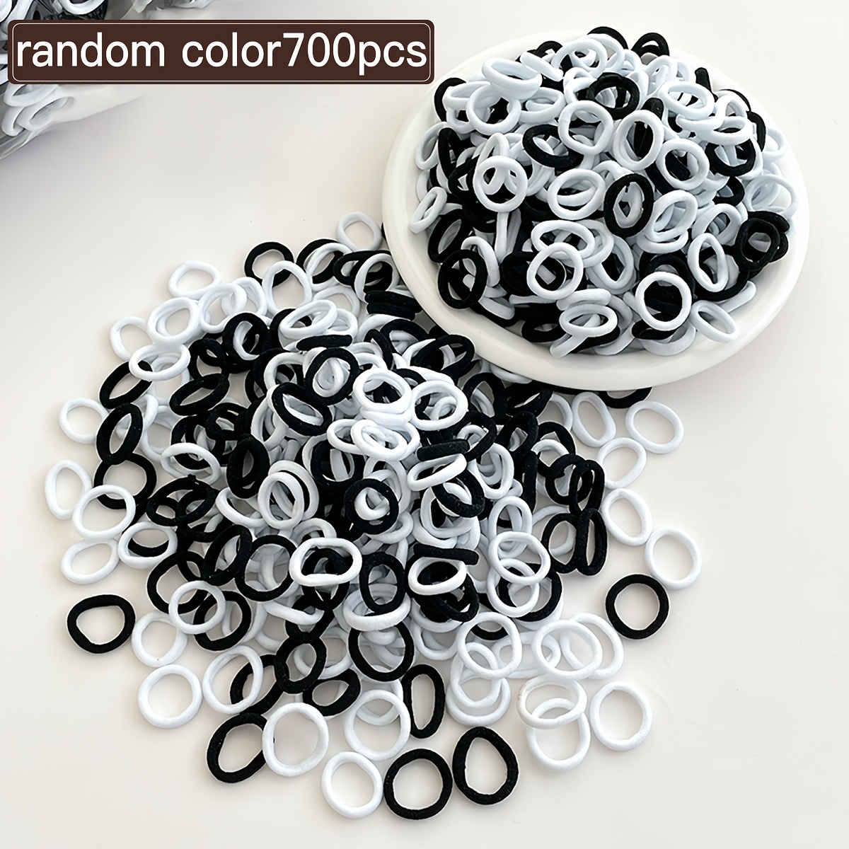 TEMU 100/200/300/400/500/600/700/900/1000pcs Random Color Solid Black And White Basic Hair Bands, Simple And Basic, Fashionable And Versatile,