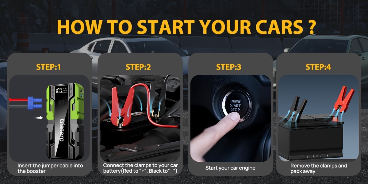 10000A Automotive Starter, 12V Starter Battery Pack (for Up To 3.7gal Gasoline And 3.17gal Diesel Engines), With 3-mode Flashlight And Jumper Cables, Suitable For Cars, Motorcycles, SUVs, Pickup Trucks, Christmas And New Year Gifts