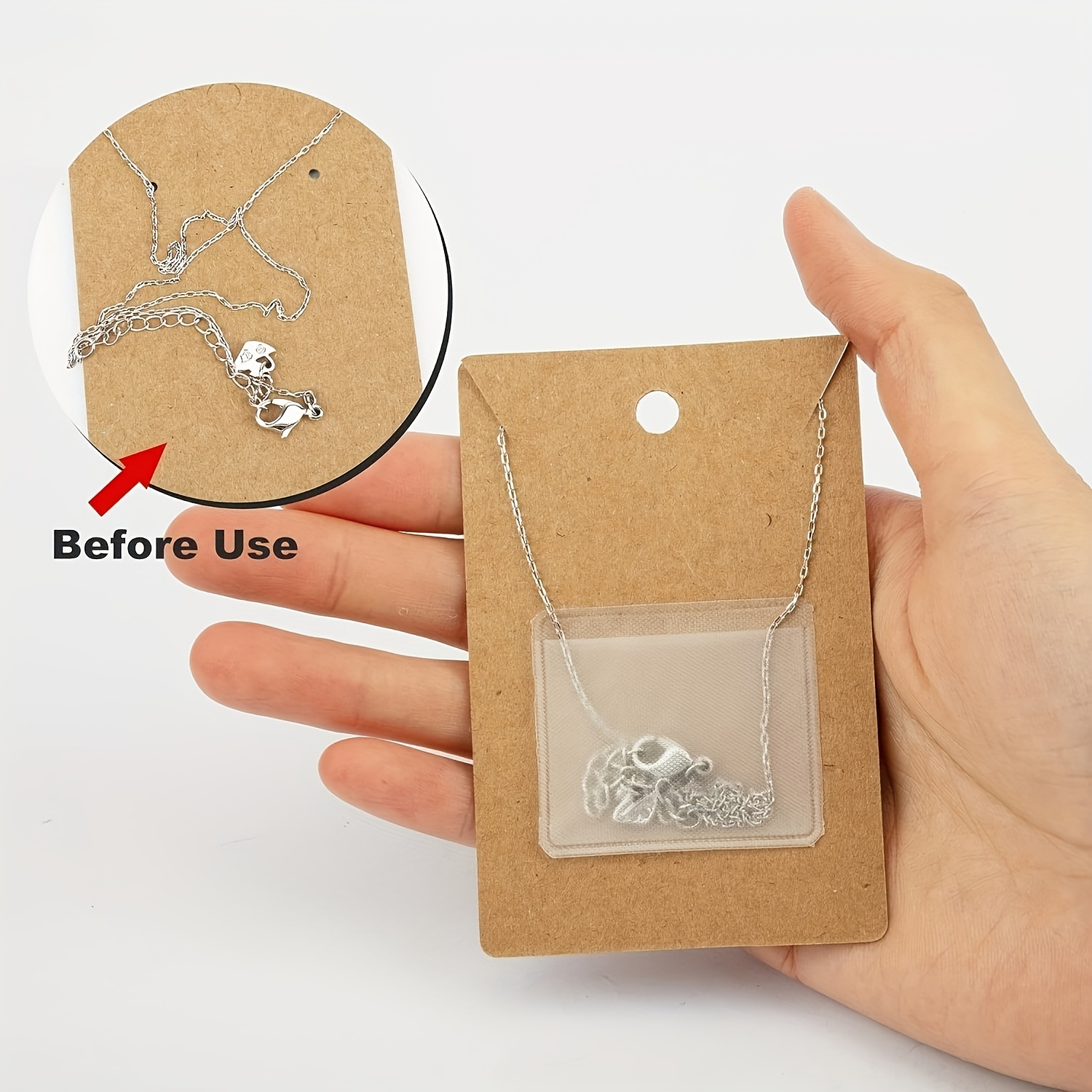 

100pcs Plastic Jewelry Display Cards With Adhesive Backing, Frosted Packing Bags For Necklaces, Accessories Packaging Supplies, With Prevents Necklace