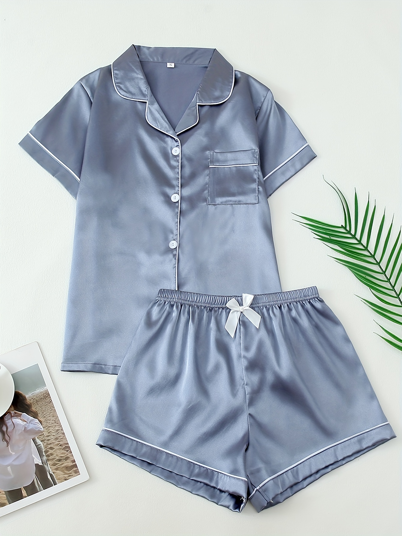 Women'S Summer Solid Fiber Fabric Short Sleeve Shorts Simple *al  Cardigan Set Adult *al Attire *al Attire|*