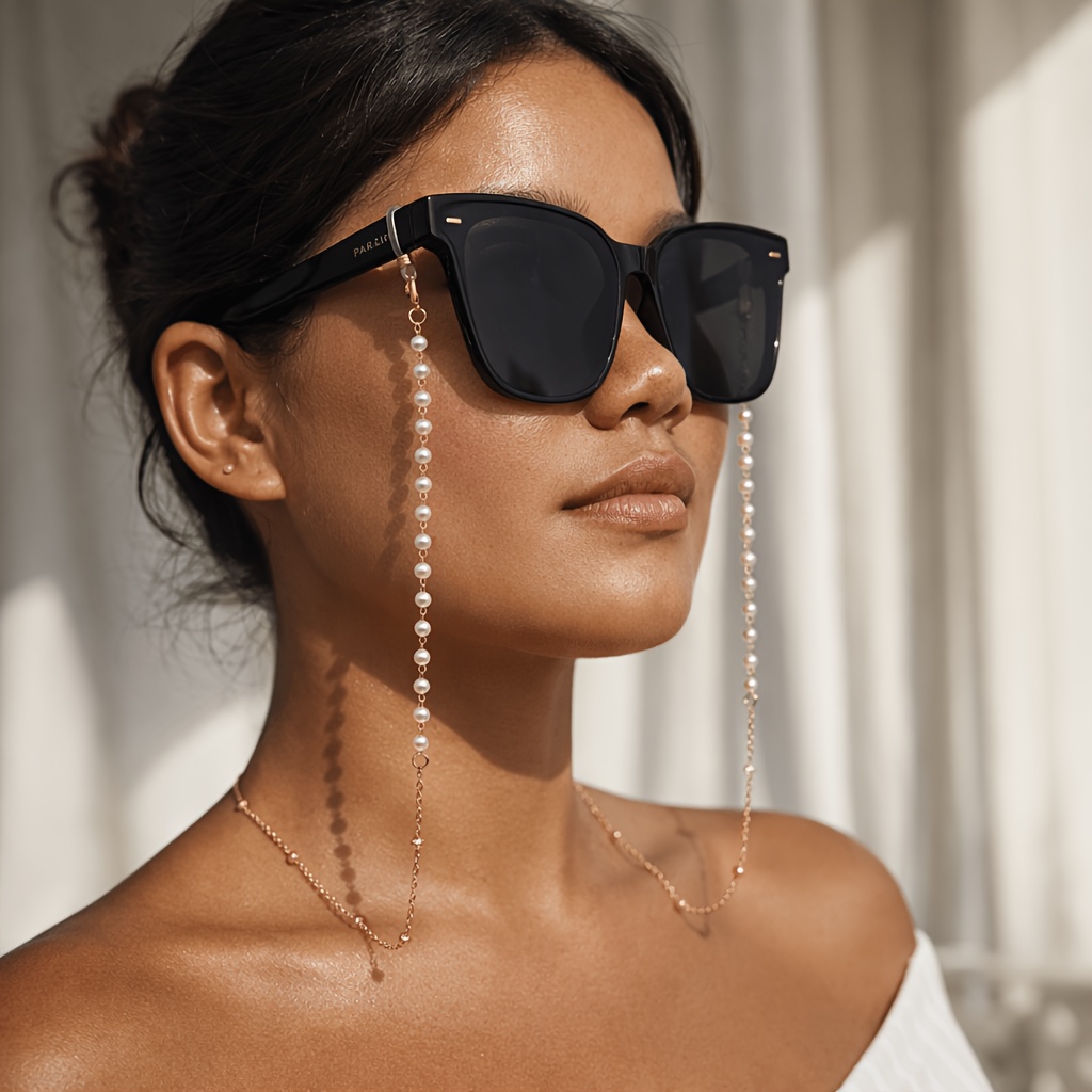 TEMU 1 Cadena de gafas decorativas de de perlas, cadena anti-pérdida, moda femenina, elegante, lujo , accesorio versátil adecuado para ir al trabajo,