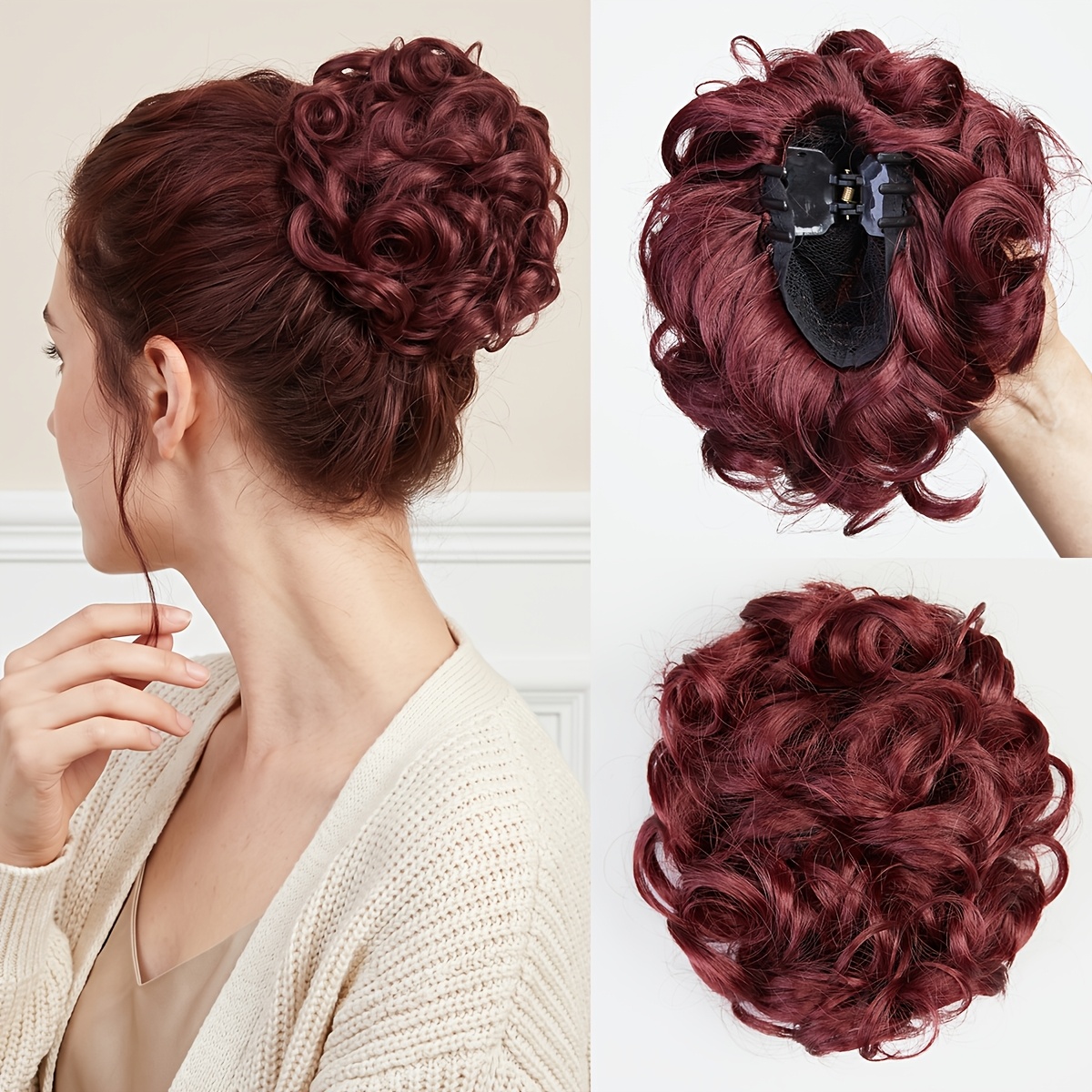 TEMU Natural Short Curly Hair Bun Ponytail With Claw Clip, Heat Resistant High Temperature Fiber Wig, Soft No- No-shine Hairpiece For Women Daily