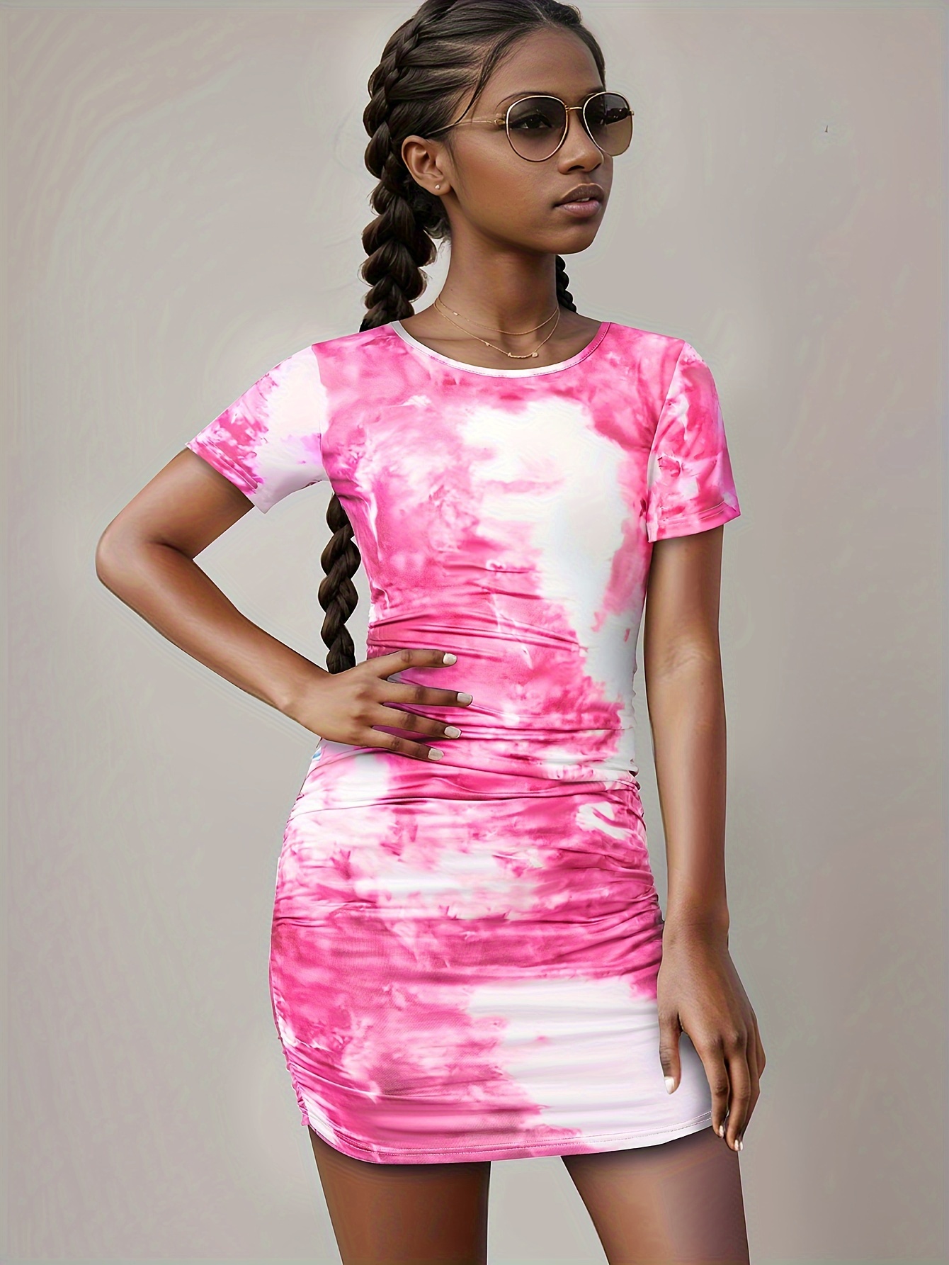 girls tie dye short sleeve bodycon dress kids' fashion temu - Temu Mexico