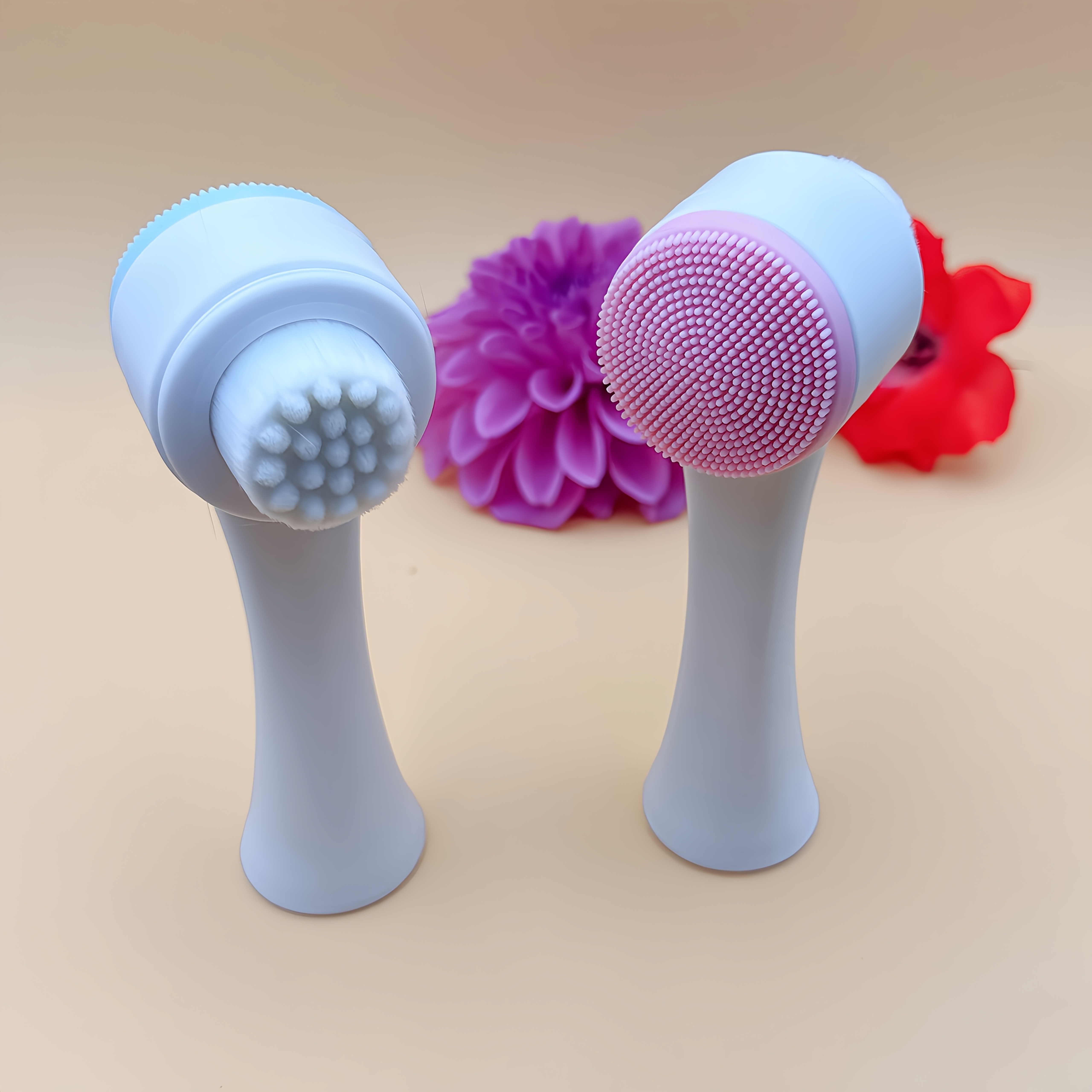 3D Facial Cleansing Brush with Dual Sides, Handheld Exfoliating Scrubber for The Face, Ideal for And Massage, Featuring Soft Hair And Cleanser