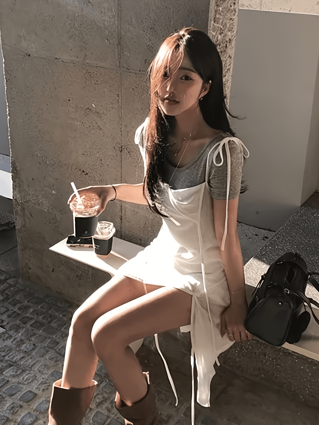 layering spaghetti strap dress korean style shoulder neck layered asymmetrical lace Futuristic Fashion Collection