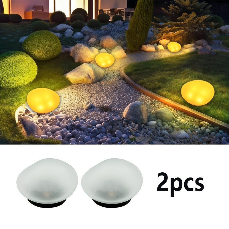 E-shop 2er-Set Solarbetriebene, steinähnliche Wegleuchten | Outdoor Rasen Landschaftsbeleuchtung, Glasmaterial für Gartenwege, Terrassen, automatische
