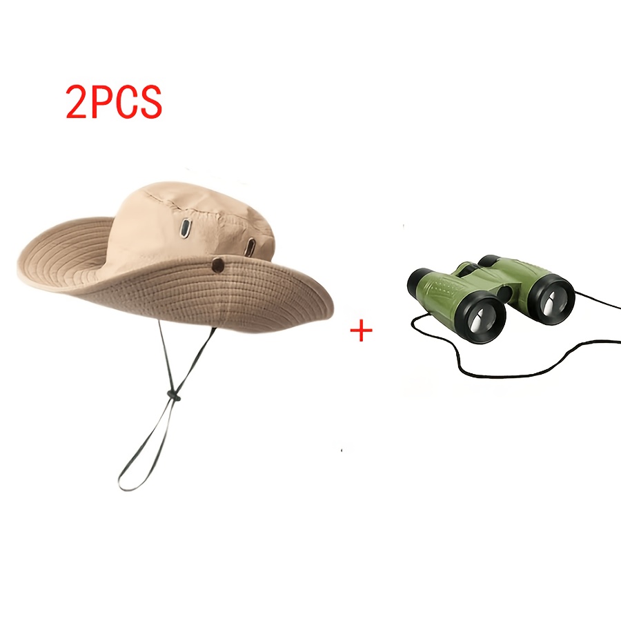 TEMU 2pcs Women's Wildlife Park Costume Accessory Set, Including Sun Bucket Hat And Binoculars, Suitable For Halloween Cosplay, Party Holiday
