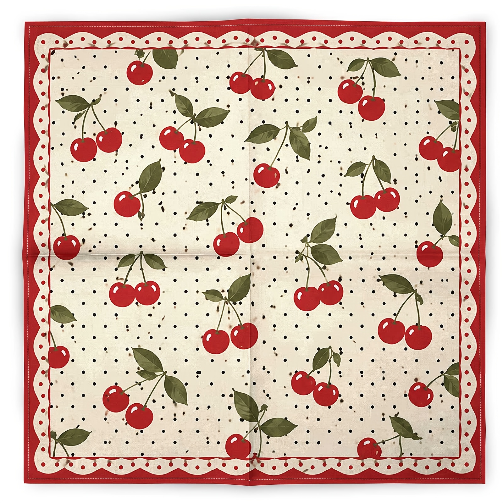 TEMU Cherry Print Vintage Fashion Scarf Neck Warmer, Classic Polka Dot Lace Hip-hop Pop Headscarf, Fresh Fruit Pattern Sports Bandana, Elegant Face