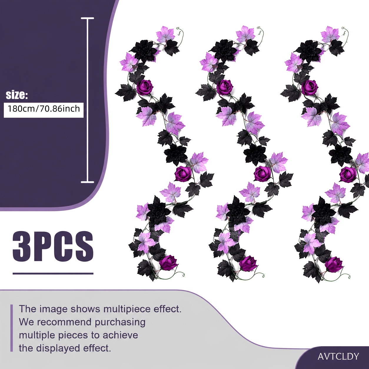 TEMU 3pcs Halloween Violet Noir de Fleurs Artificielles, Fleurs Noires Roses Dégradé Feuille d'Érable Fils Décoratifs, Fleurs et Feuilles