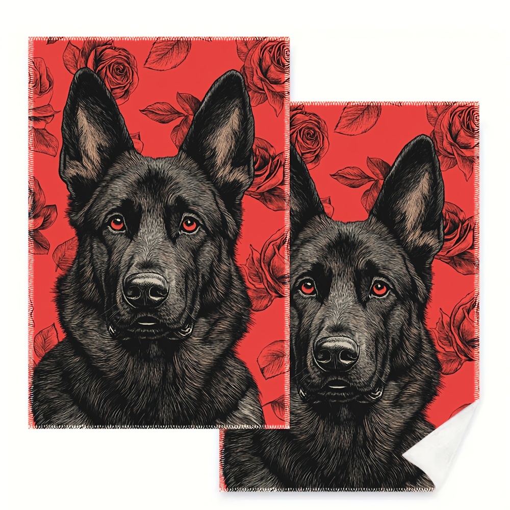 

2-pack Bohemian Style German Shepherd Dog Kitchen Towels, 16x24inch, 100% Polyester, Hand Wash Only, Woven Floral Pattern, Oblong Shape, Kitchen & Bathroom Cleaning