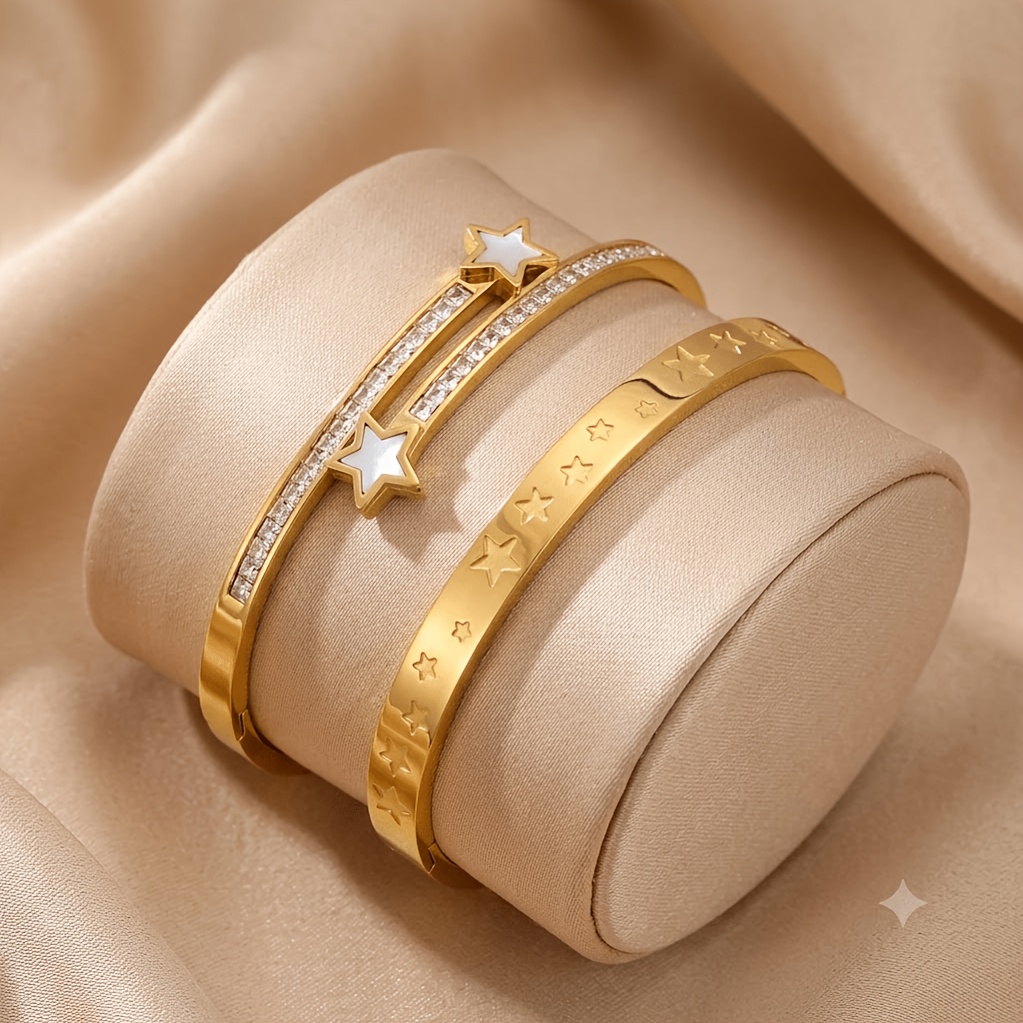 2pcs Western 18K Golden Plated Heart Star Bracelet Set