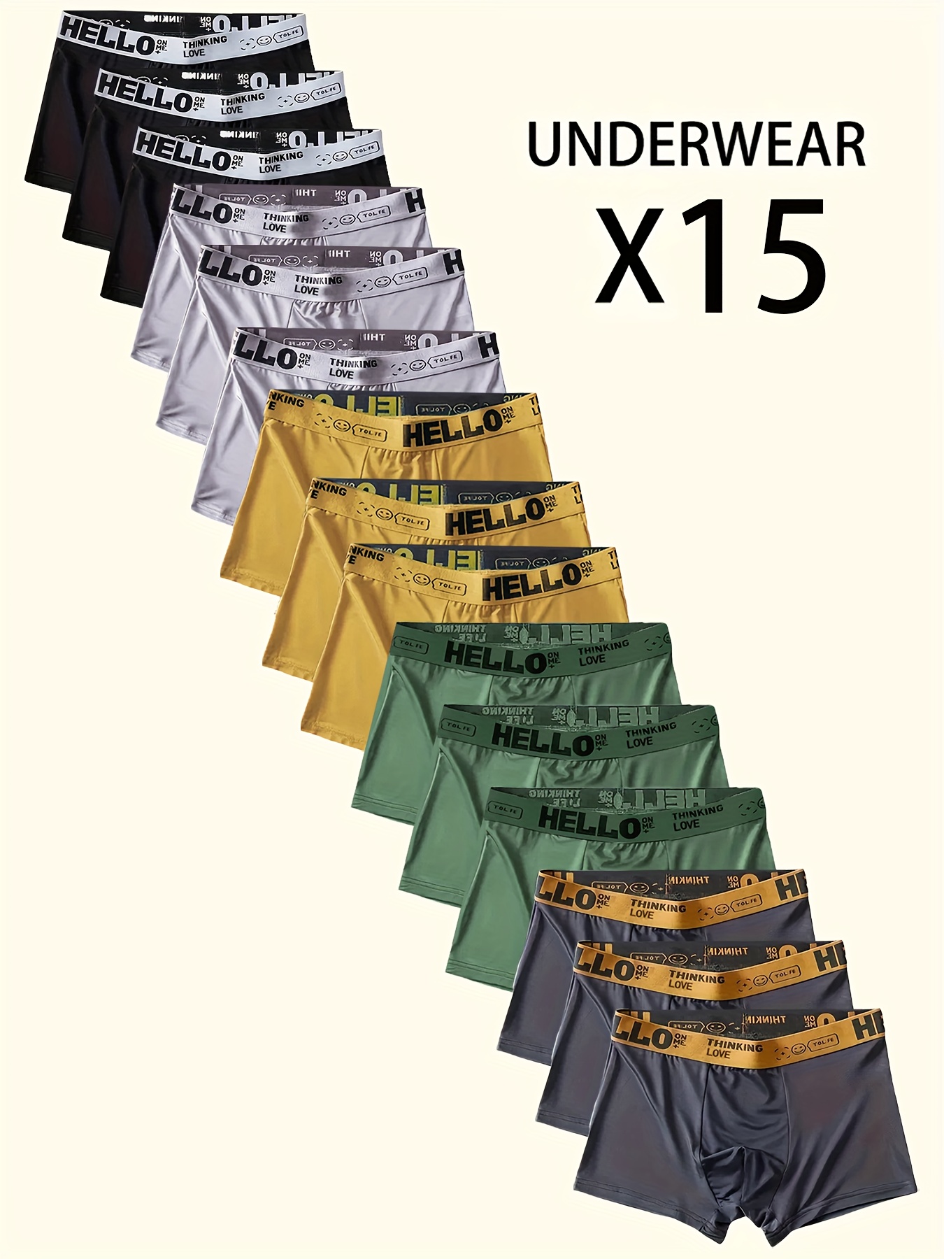 15pcs Men S Boxer Briefs with HELLO Lettering - Breathable   Fabric, Solid Color Casual Underwear for Daily Wear & Sports, Comfortable Everyday Underwear, Everyday Underwear | Stylish Boxers |  , Men Boxer Short Multipack, Men Underwear Boxer, Men Boxer Multipack, Men Boxer Brief, Underwear For Men, Boxershort For Men