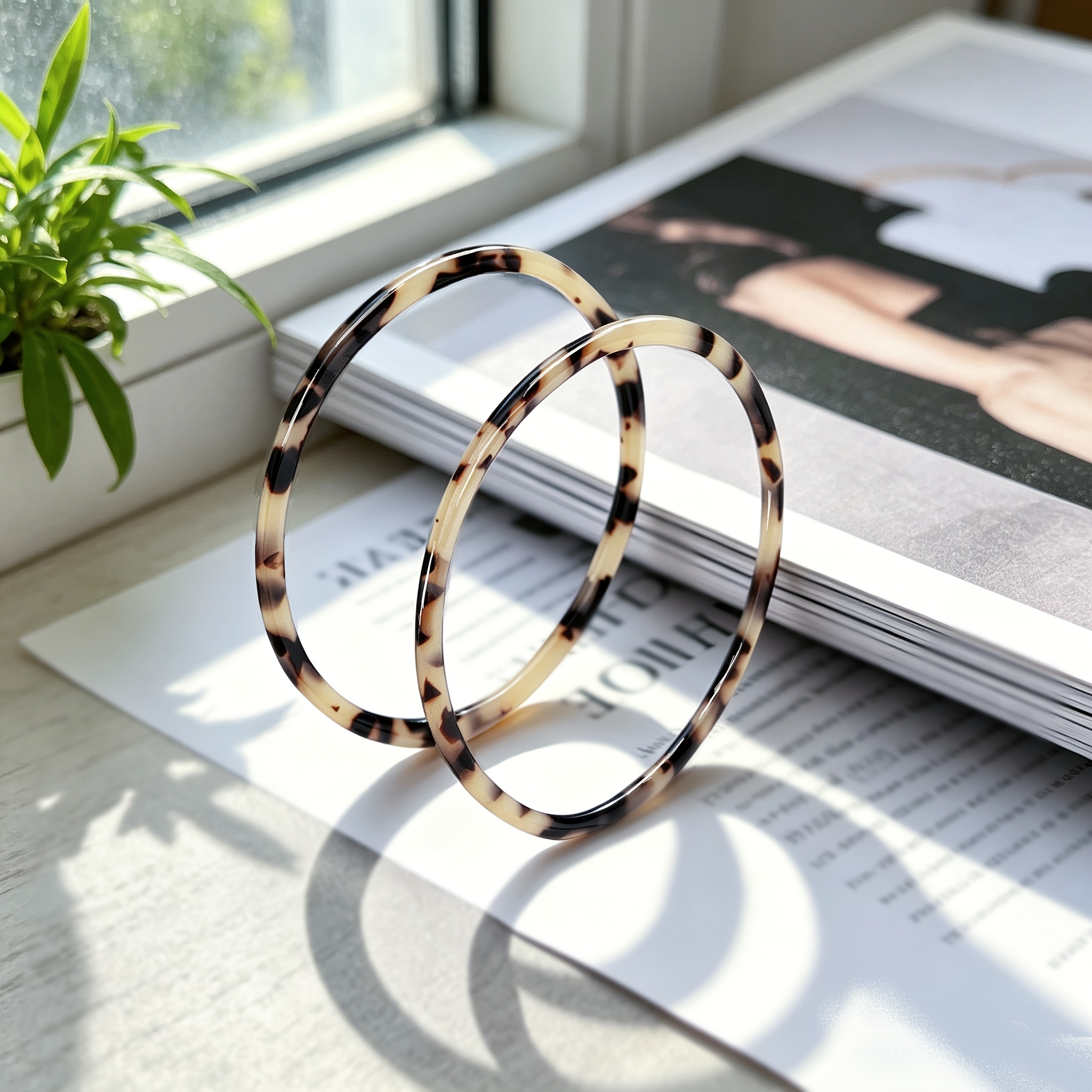 TEMU 2pcs 2pcs Thin Acetate Bangles - Retro Tortoise Stackable Bracelets, Lightweight Suitable For Daily Wear, Parties, Music Festivals & Gifts,