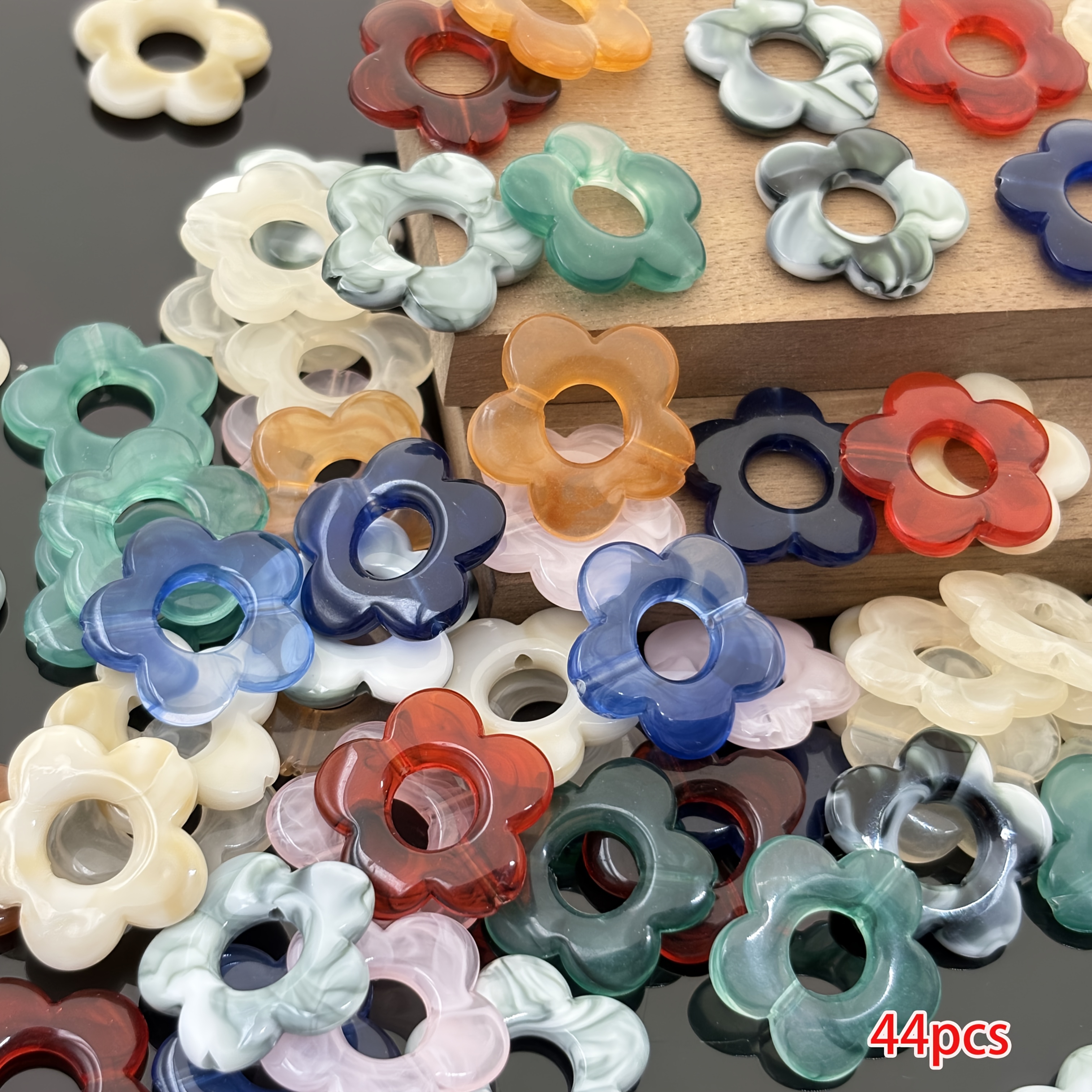 TEMU Lot de 44 breloques fleur dégradée acrylique à pétales de 14 mm avec trous - Convient pour bracelets d' d'été, , boucles d'oreilles et loisirs