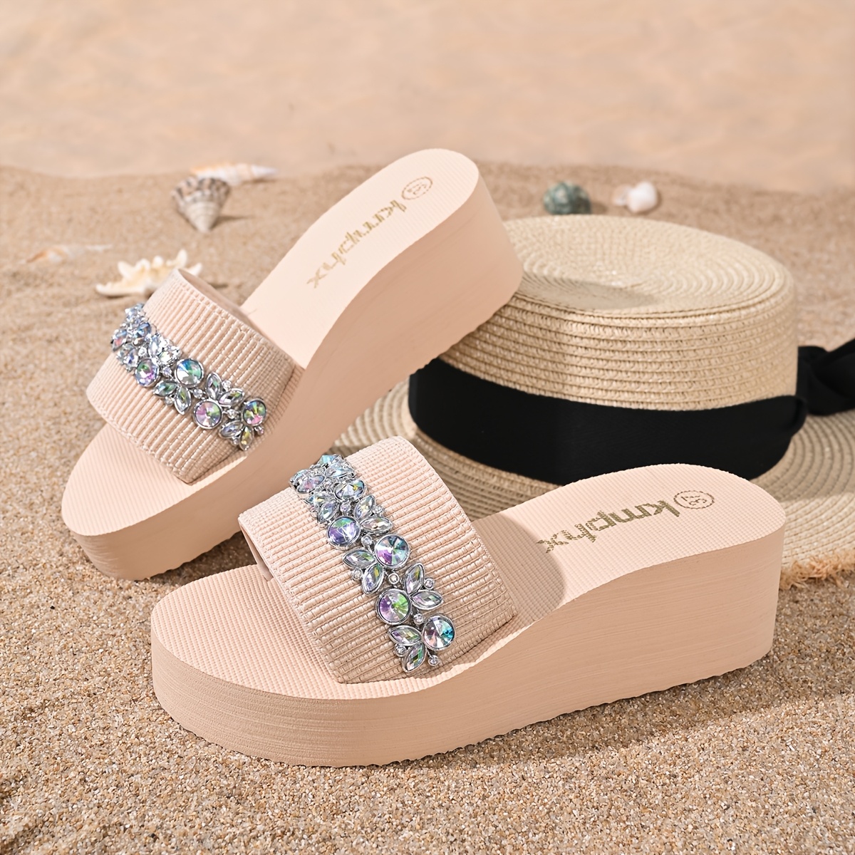 TEMU Women's Wedge Heel Thick-soled Height-increasing Sandals And Slippers Summer Beach Slippers Style Fashionable And Elegant, Women Shoes