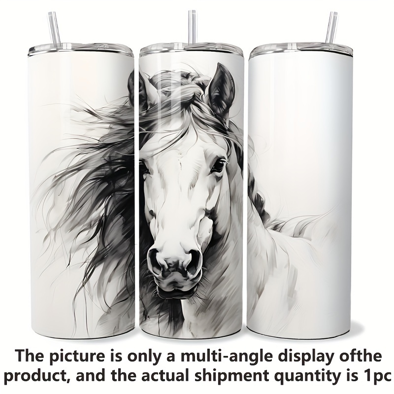 

20oz Stainless Steel Travel Mug With Horse Design - Perfect For Cold Drinks, Ice Water, And Outdoor Beverages - Great For School, Work, Or Home