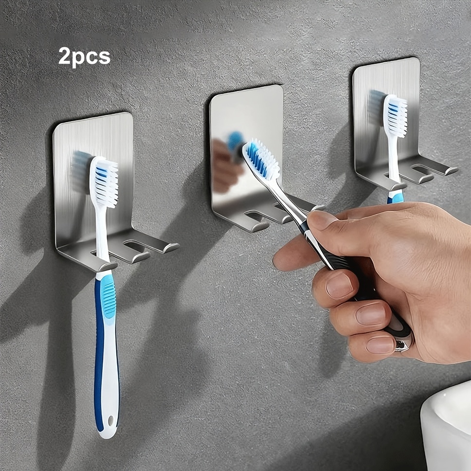 TEMU 2pcs Toothbrush Holder Wall Mounted | Installation | Stainless Steel Toothbrush Holder, Toothbrush Holder For Bathroom, Space-saving, Ideal For
