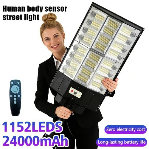 photo de l'article 1pc lampe solaire de rue ultra-lumineuse avec détecteur de mouvement, 1152 leds, 24000mah avec télécommande, pour parkings, écoles, cours, , , lampes solaires dextérieur pour jardin