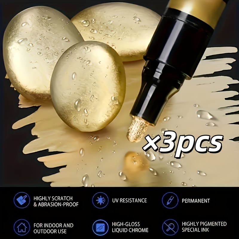 TEMU 3 And Golden Dual Colors | Effect Pens - High Gloss, , Metallic Texture - Quick Drying, Waterproof, Long Lasting, Fade Resistant | Suitable For