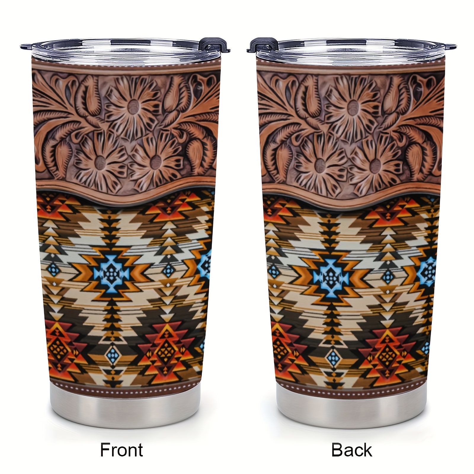 

1pc, Boho Style Tumbler With Lid And Straw, 20oz Stainless Steel Water Bottle, Insulated Water Cups, Summer Winter Drinkware, Outdoor Travel Accessories