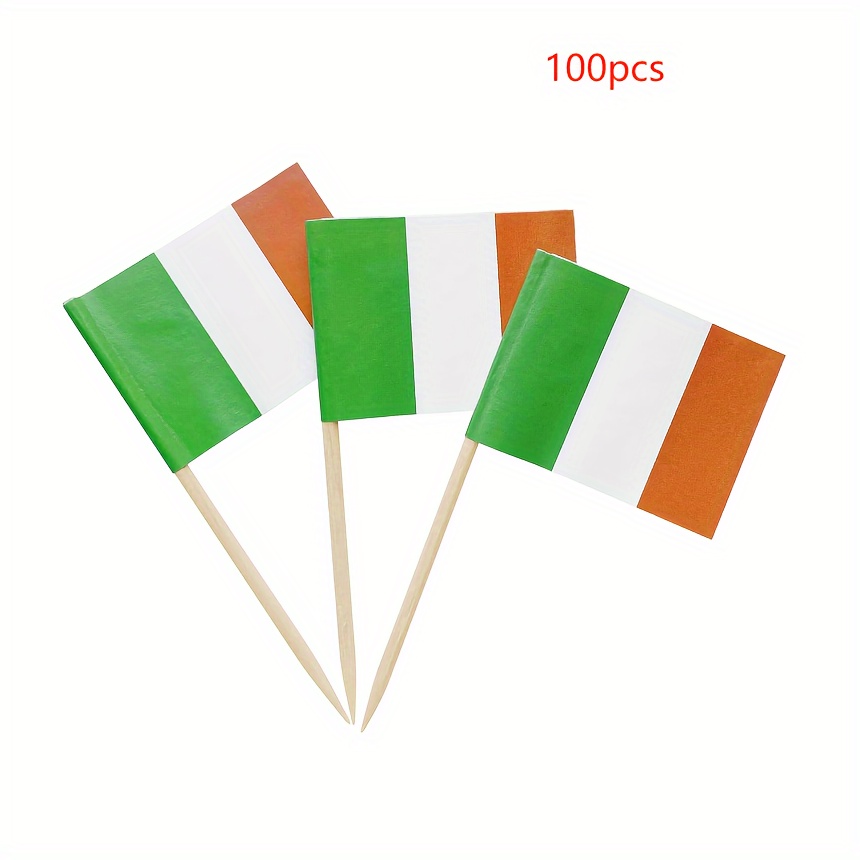 Image of 100pcs Irish Flag Toothpick Pennants - Perfect For Cocktails, Cheese Boards & Party Decor | Ideal For Indoor/outdoor Events, Weddings & Birthdays