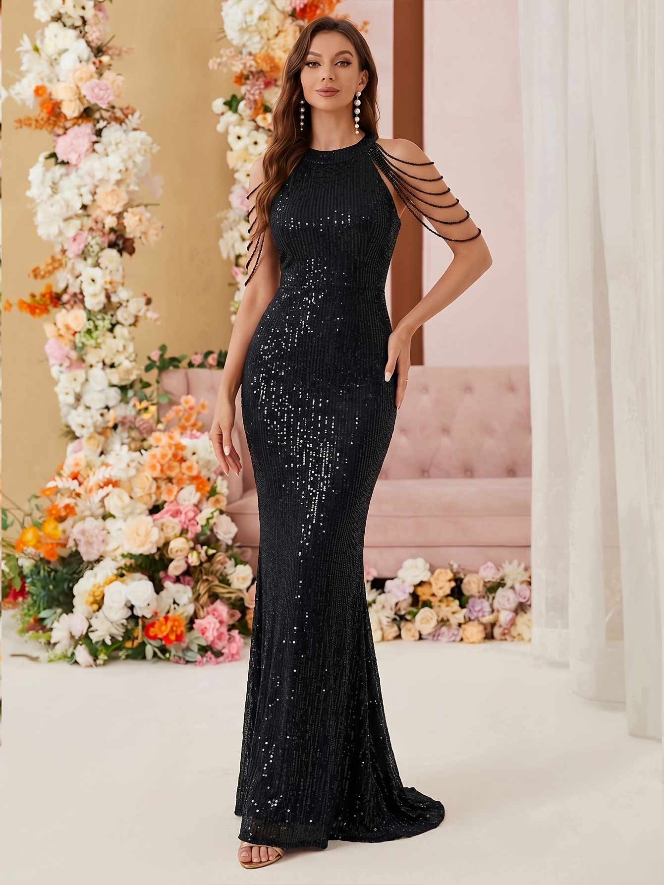 mermaid hem prom dress Plus Mermaid Hem Sequin Prom Dress P0017
