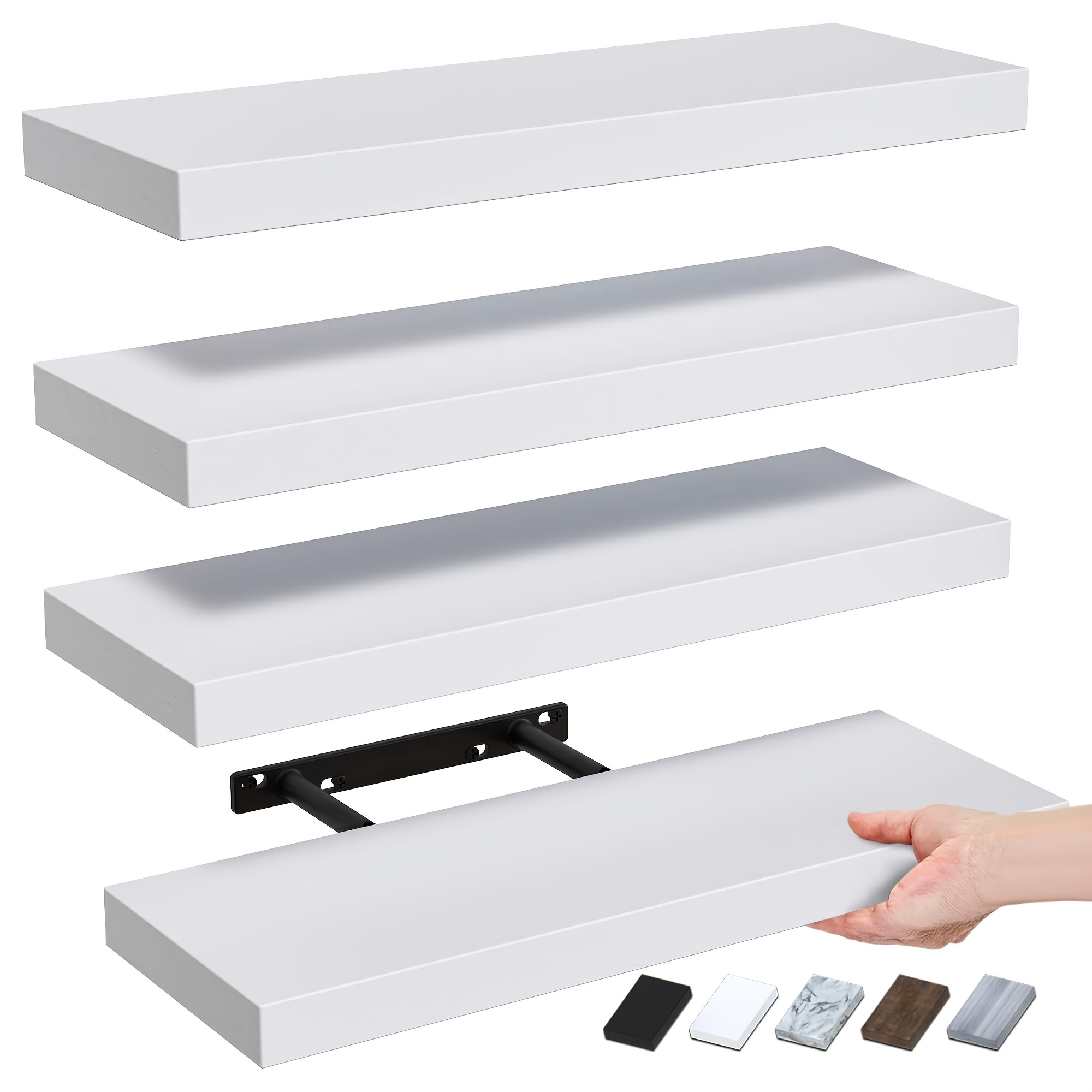 TEMU 4pcs Black Floating Shelves For Wall Decor, Wall-mounted Shelves For Bedroom, Living Room, Kitchen, Bathroom Shelves Over Toilet, Modern Wall