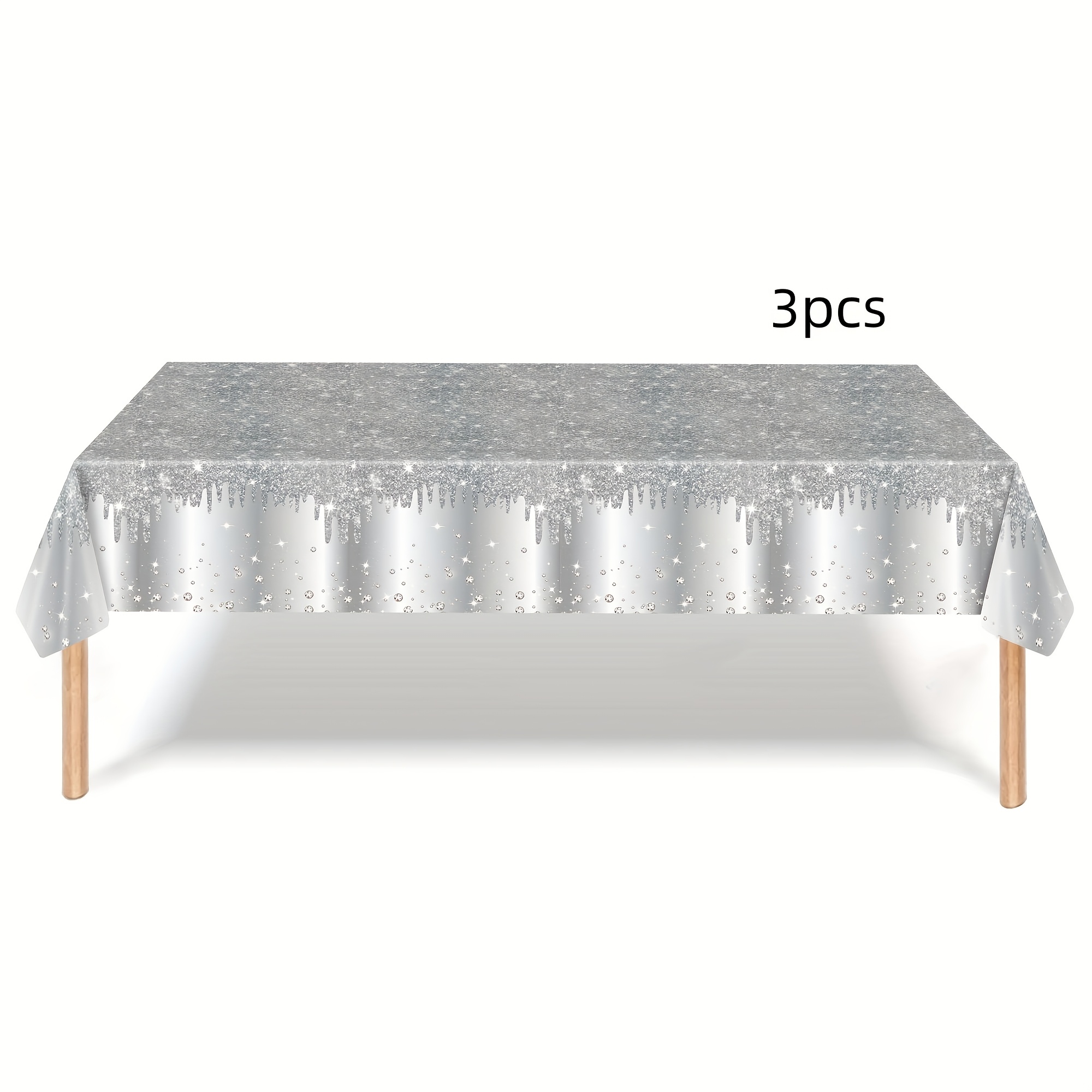 TEMU 3 pièces de nappe argentée avec motif de brillants, nappe en plastique jetable, nappe rectangulaire à imprimé pailleté, pour les décorations