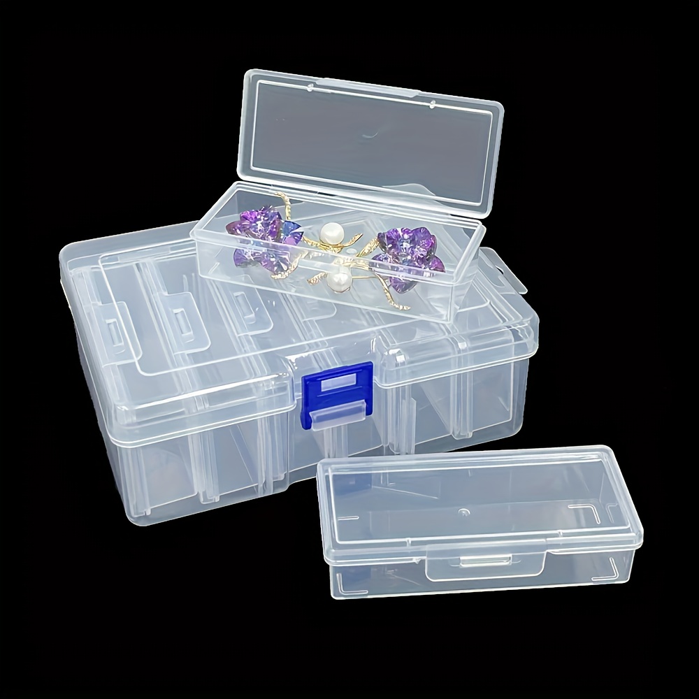 TEMU Clear Plastic Storage Box Set - Sturdy Rectangular Craft Organizer Cases For Hair Accessories, Jewelry, Diy Supplies, And Small Tools - Durable
