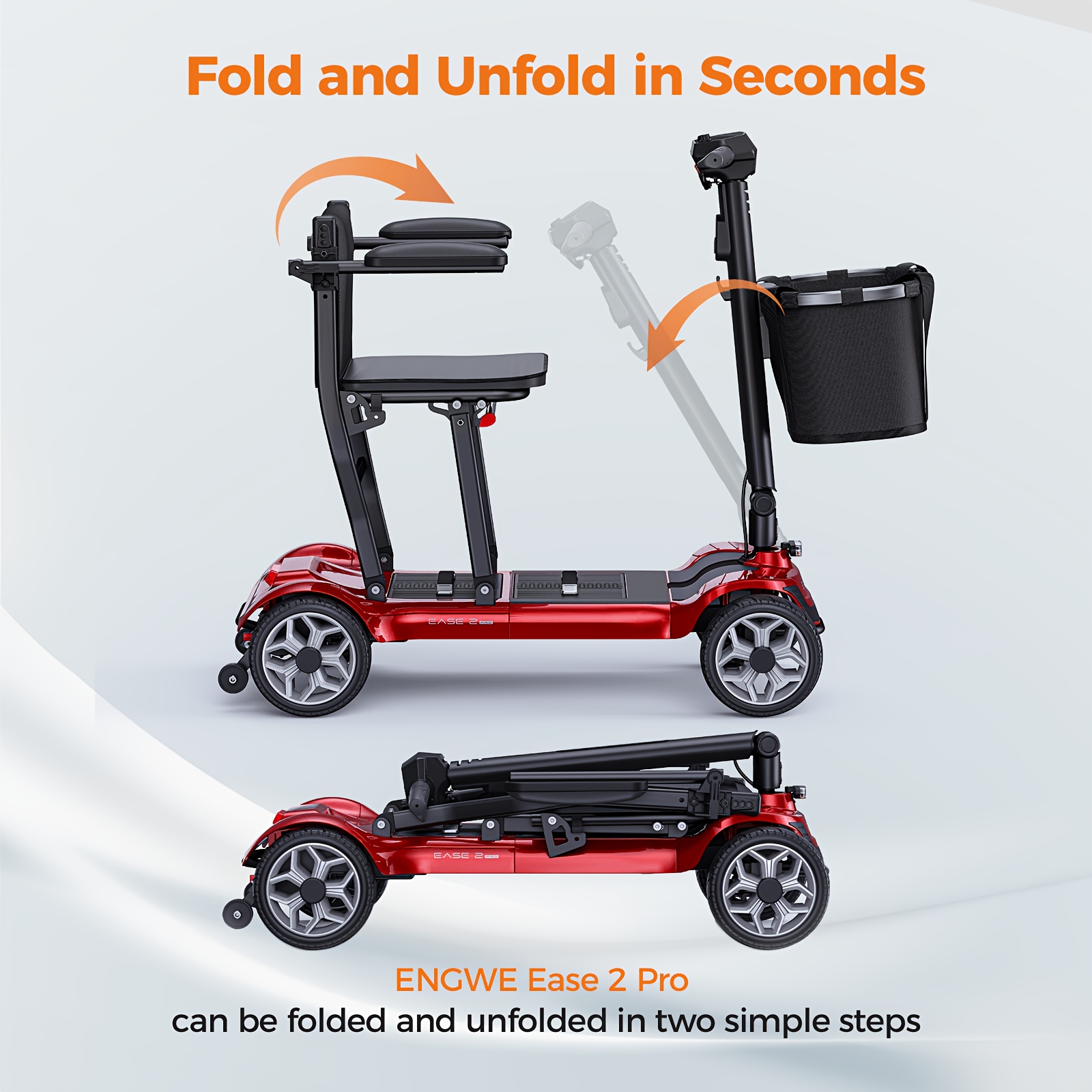 foldable 4-wheel mobility scooter for seniors, 270w, 24v 10ah battery (single/double options), adjustable seat & handlebars, basket, 8 tires, 256lbs capacity, 28.9 kg,   rides, great gift for valentine s day Product details 3
