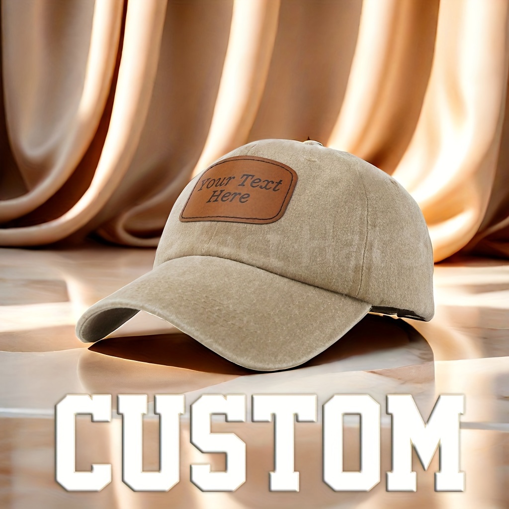 

Customizable Unisex Washed Baseball Cap With Circular Leather Patch For Personalized Text, Premium Versatile Sun Protection, Ideal For Various Settings, Perfect Gift For Family And Friends