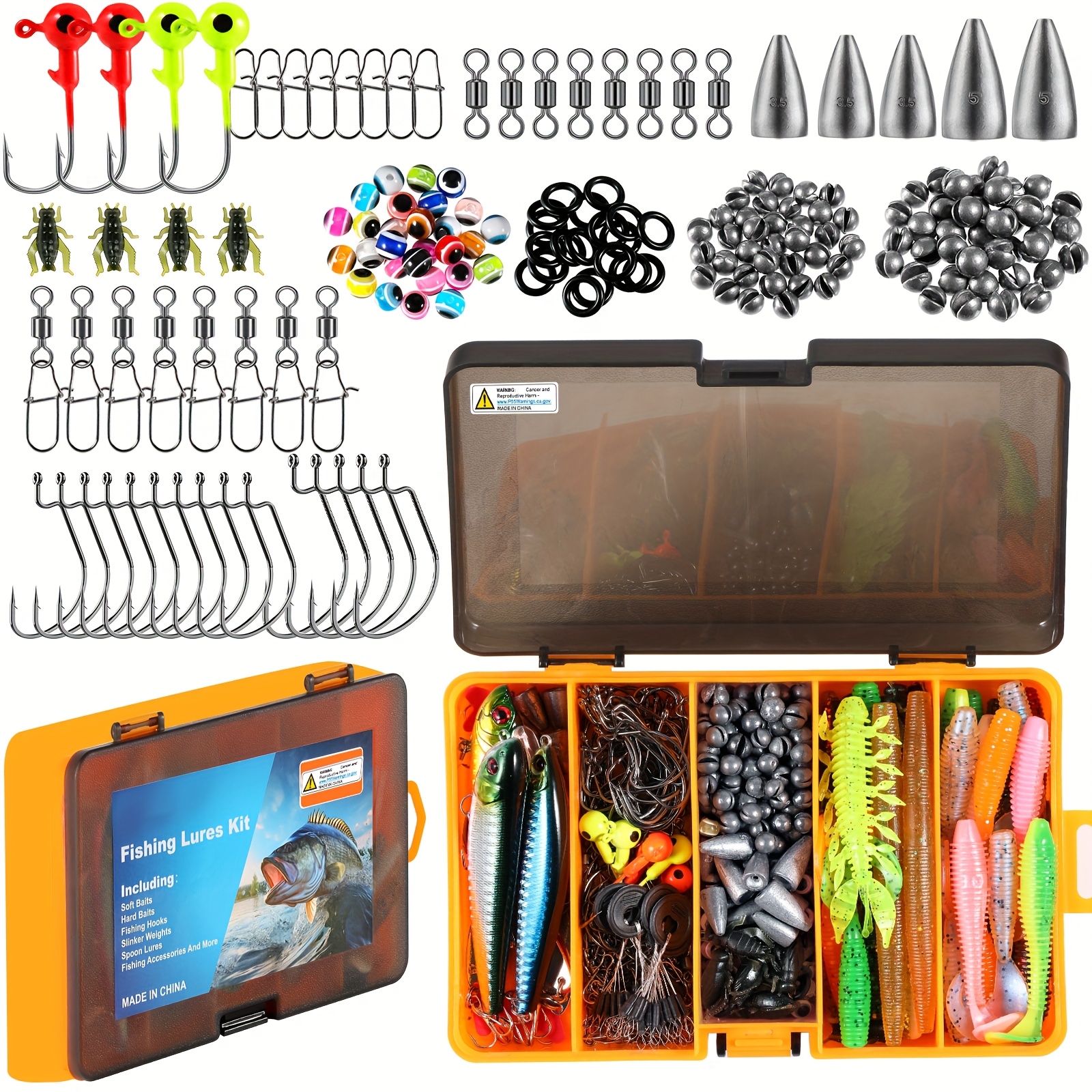 TEMU Kit de Leurres de Pêche avec Boîte à Accessoires | Crankbaits, Cuillères, Hameçons et Plombs pour le Bass en Eau Douce | Cadeau d'Équipement de