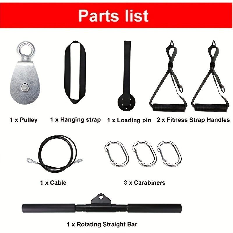 Oak-Sports Universal Home Gym Cable Pulley System for Arm, Back, and Abdominal Strength Training - LAT Pull Down Attachment with Straight Bar, Handles, Steel Wire Rope for Squat Racks, Multiple Colors, Includes Accessories for Functional Fitness, Ideal for Father'S Day and Teachers' Day