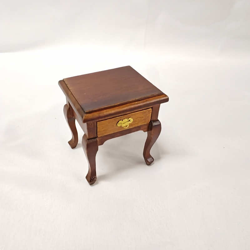 1:12 Scale Vintage Bedside Table with Retro Radio & Golden Accents
