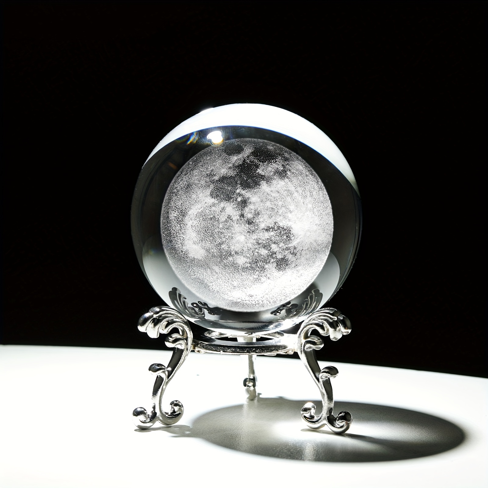 

A 3d Laser-engraved Crystal Ball Featuring The , With A Silver Metal Base - The For Home, Living Room, Or Café Decor | An Ideal Gift For Halloween, Christmas, Birthdays, Or Valentine's Day.