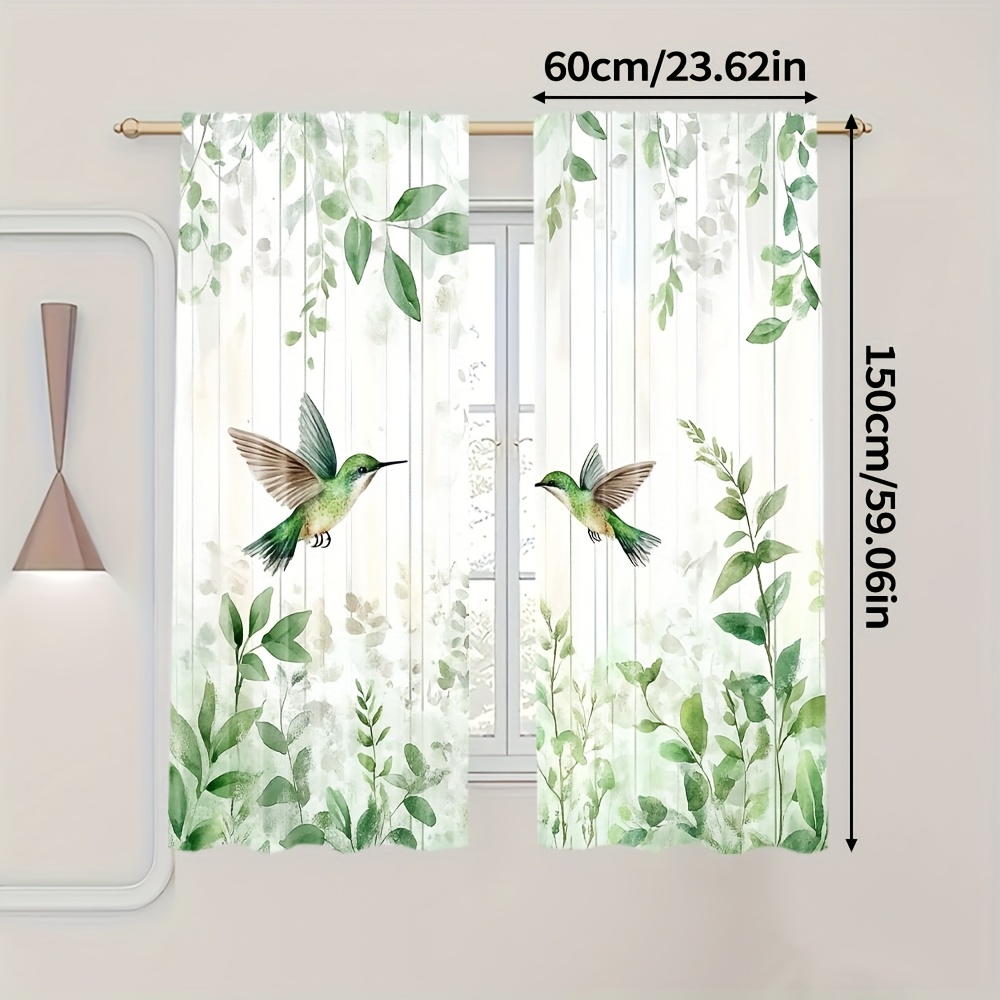 TEMU 2 pezzi, Tende con Stampa di Uccelli Bohemien, Eucalipto Pianta Cottagecore, Poliestere Resistente, per Camera da Letto, Ufficio, Cucina,